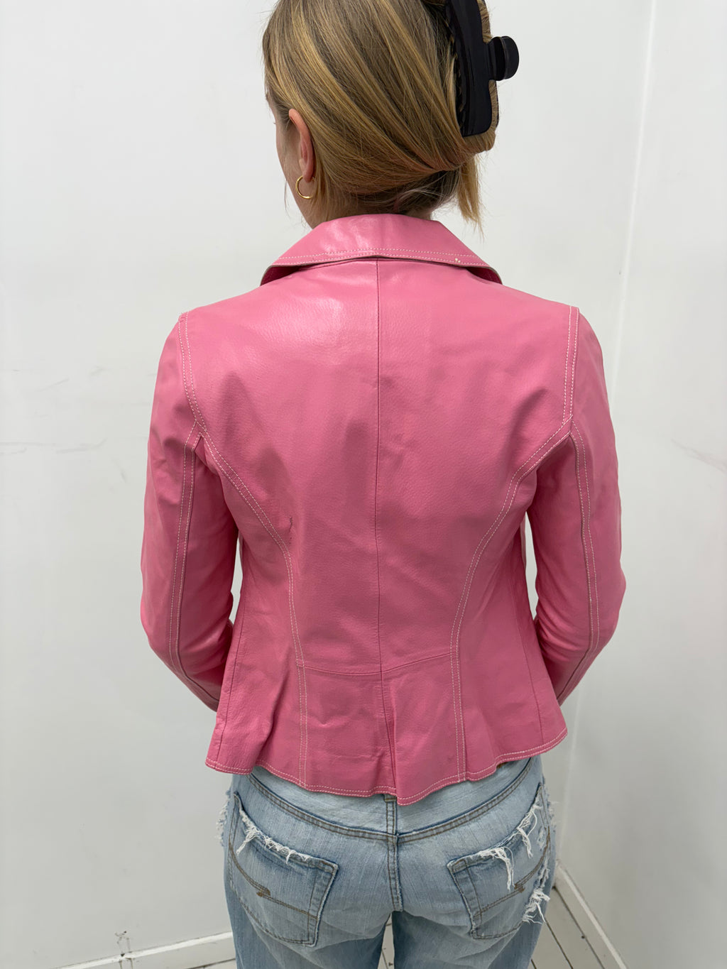 Pink Leather Y2K Blazer Jacket