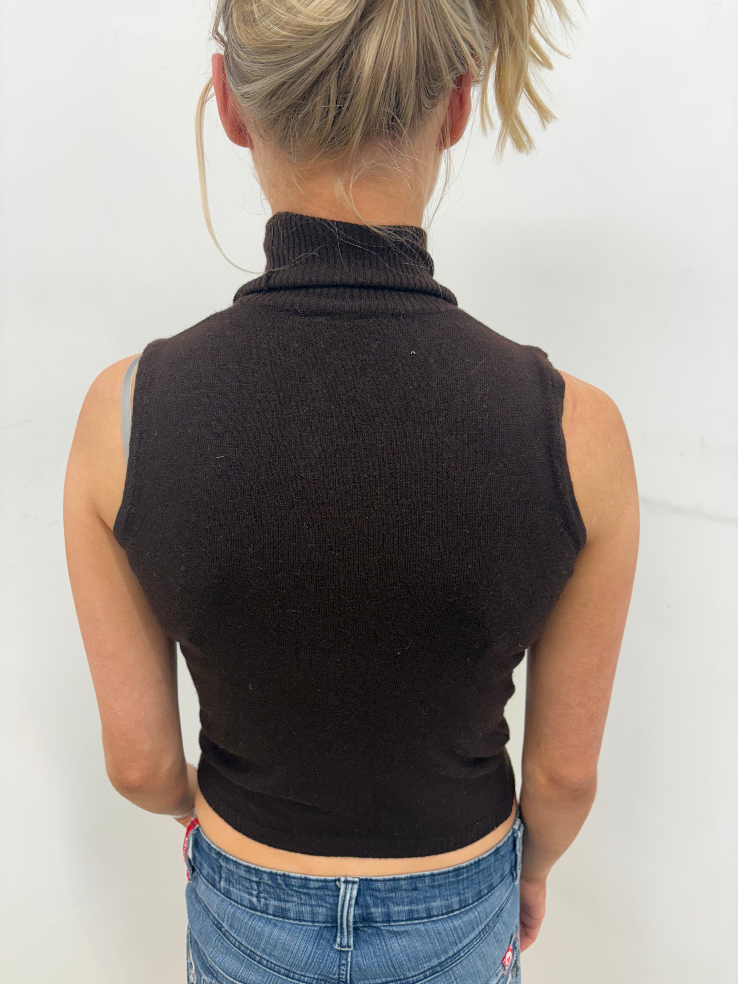Monella Vagabonda Brown Knit Turtleneck Sleeveless Top