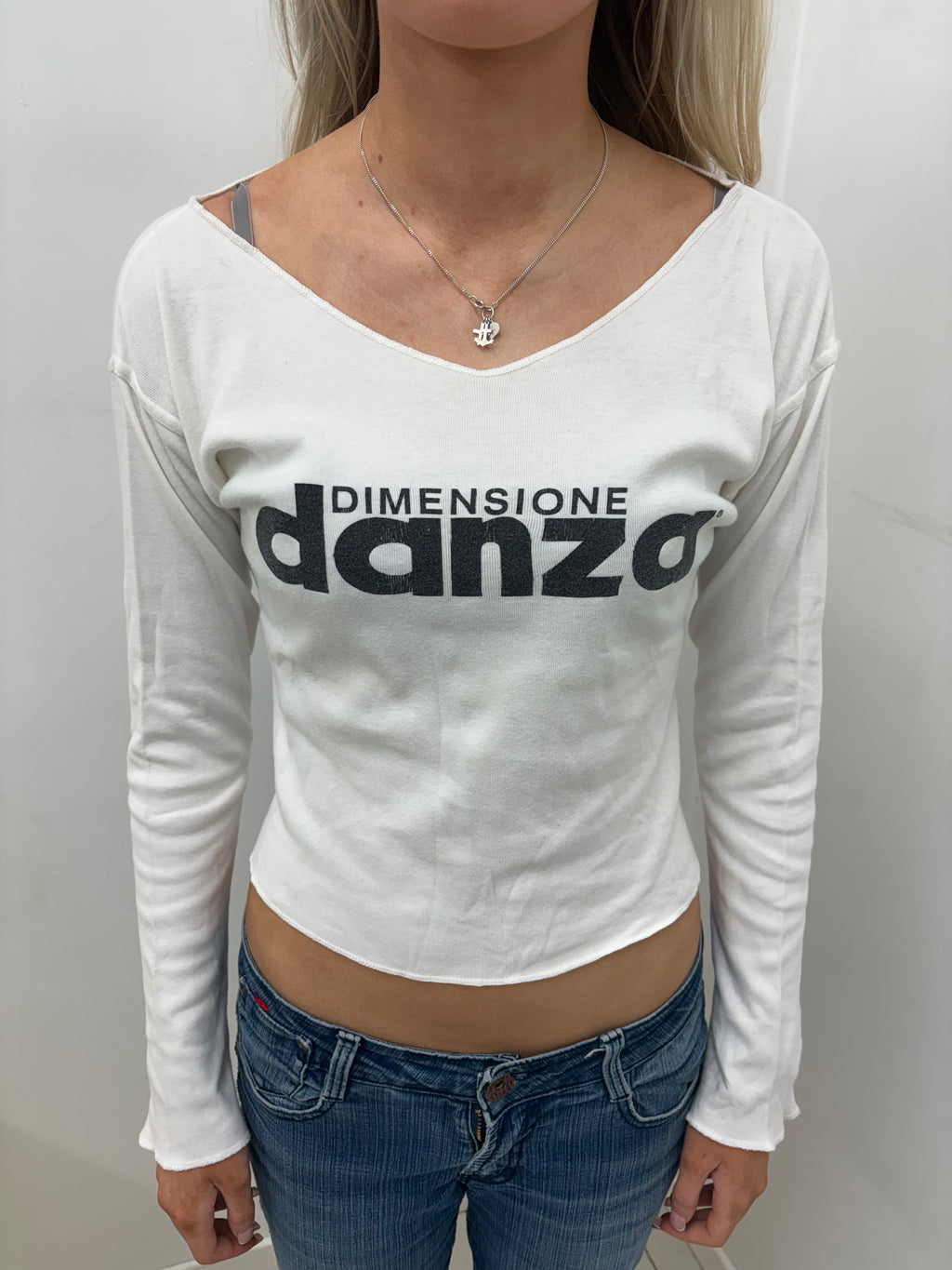 White "Dimensione Danza" Logo Crop Top