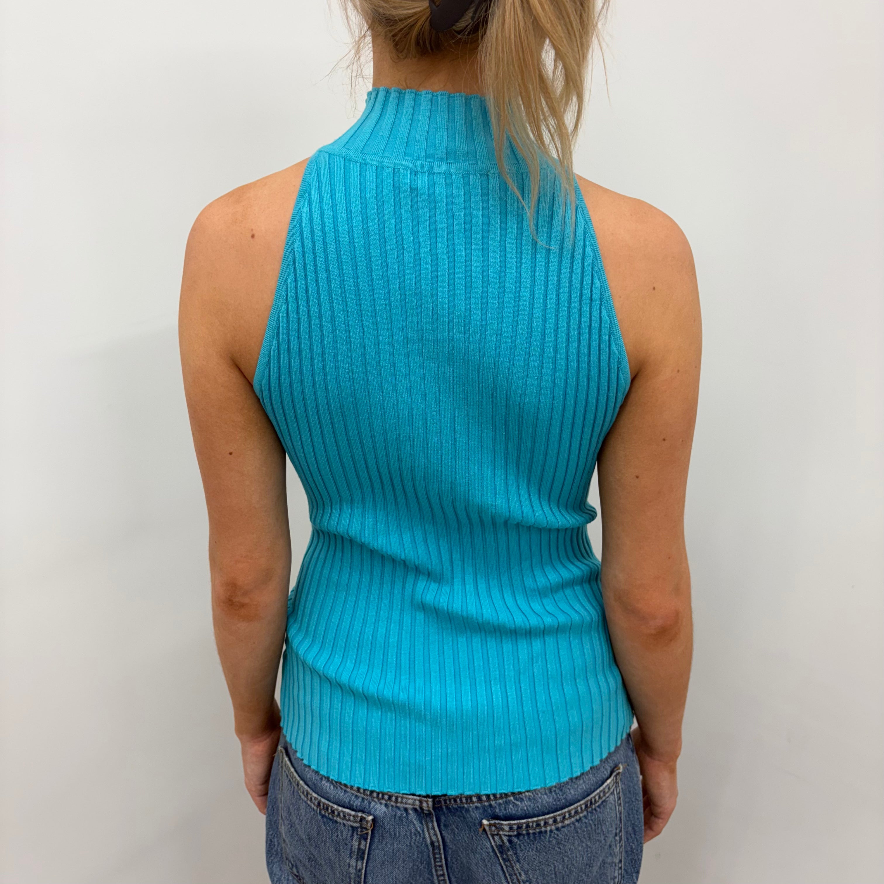 Blue Ribbed Zip Tank