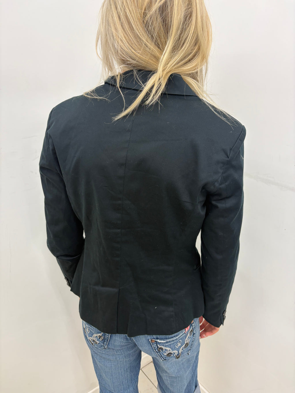 Black Tailored Two-Button Blazer with Flap Pockets