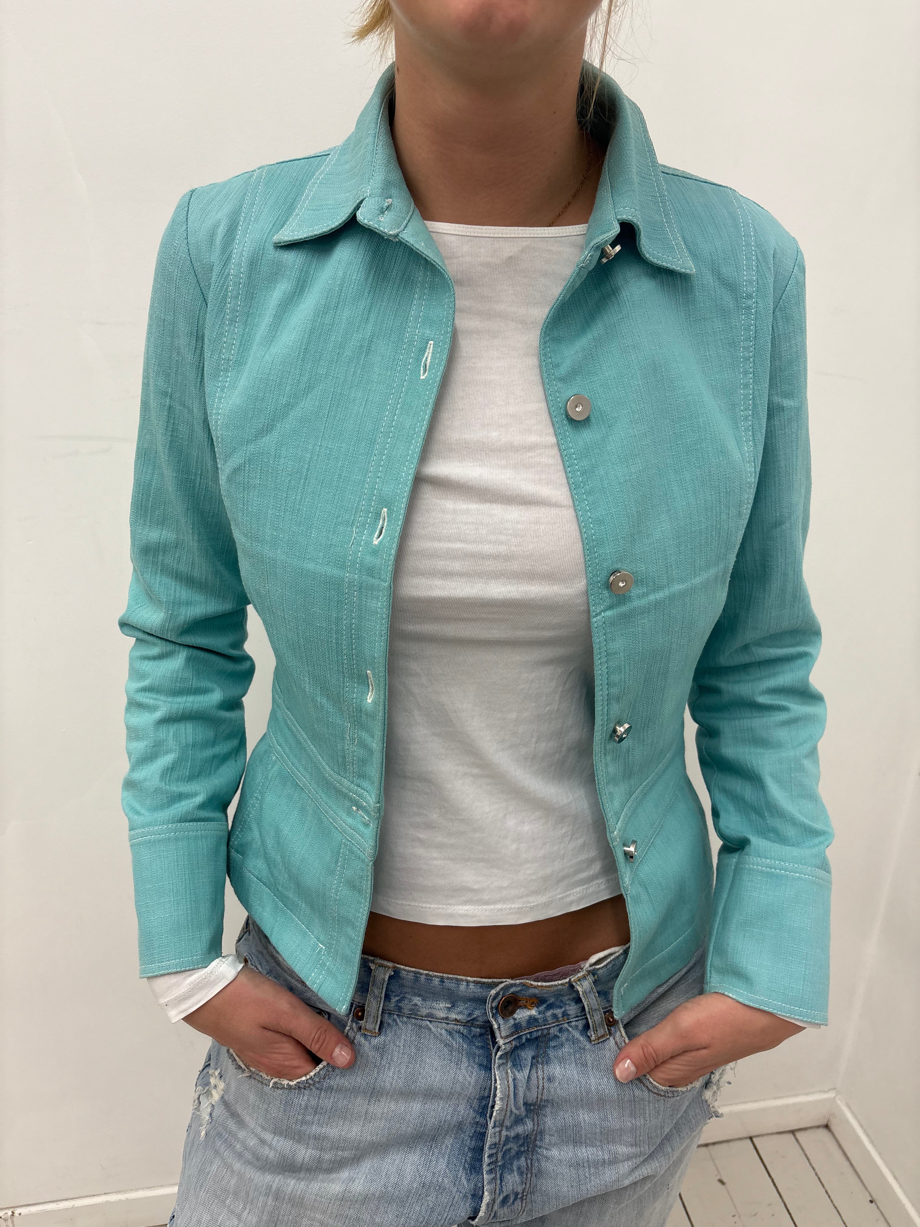 Mint Aqua Tailored Y2K Belted Jacket