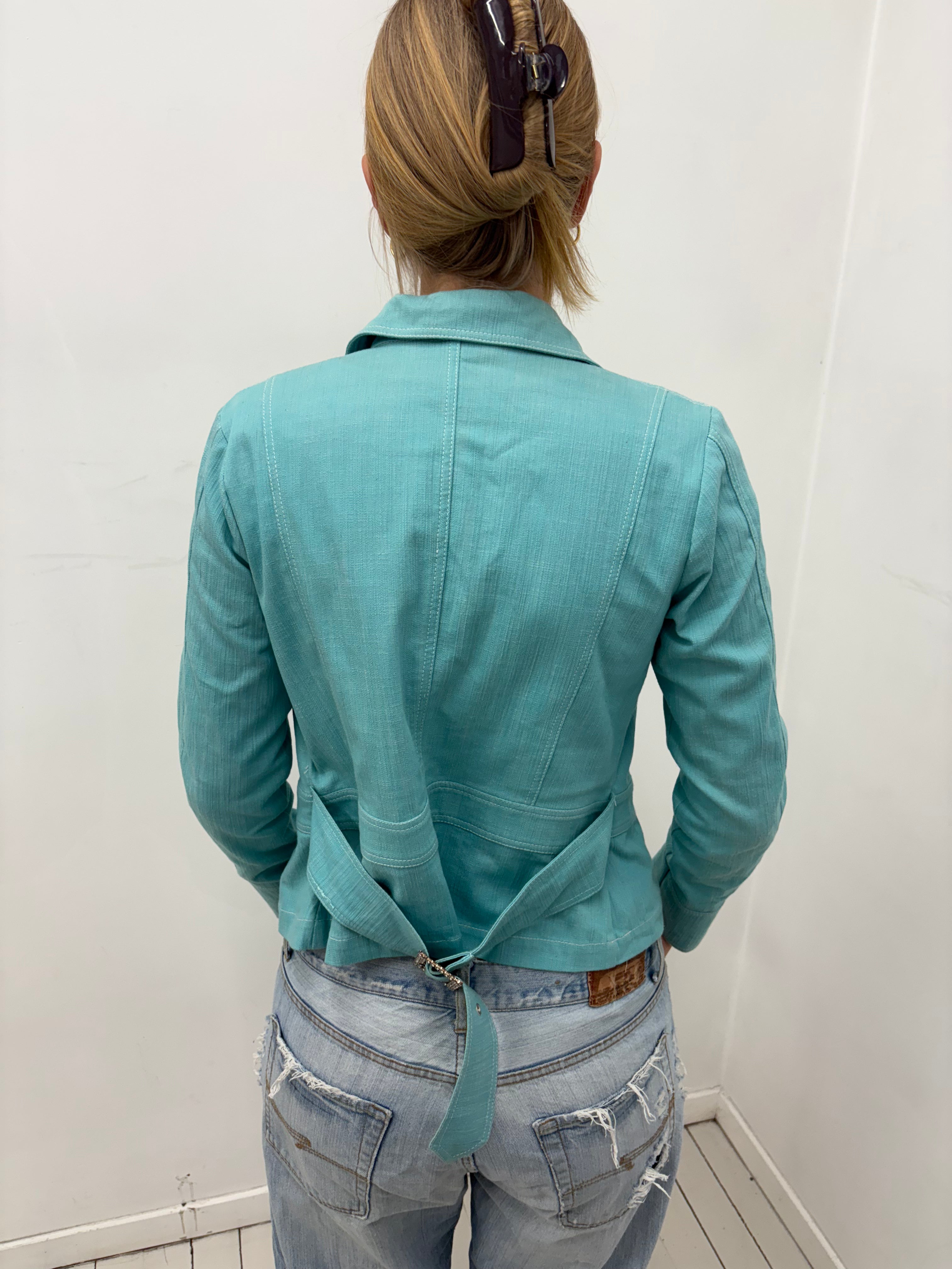 Mint Aqua Tailored Y2K Belted Jacket