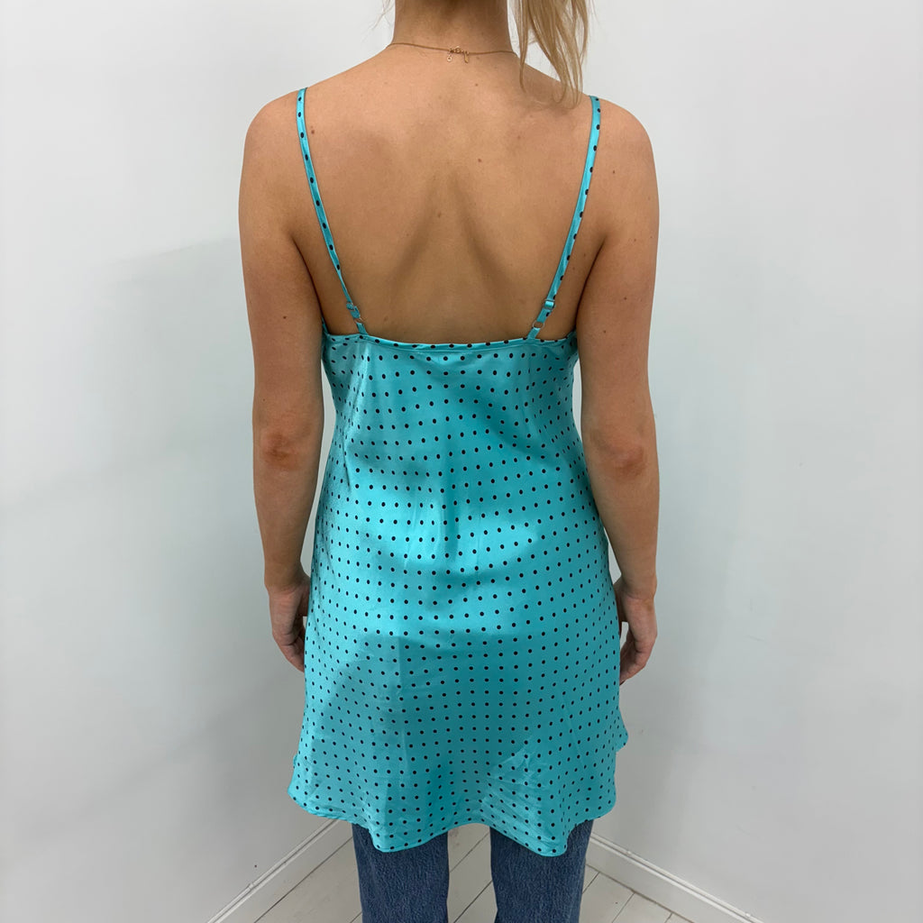 Turquoise Polka Dot Slip Dress