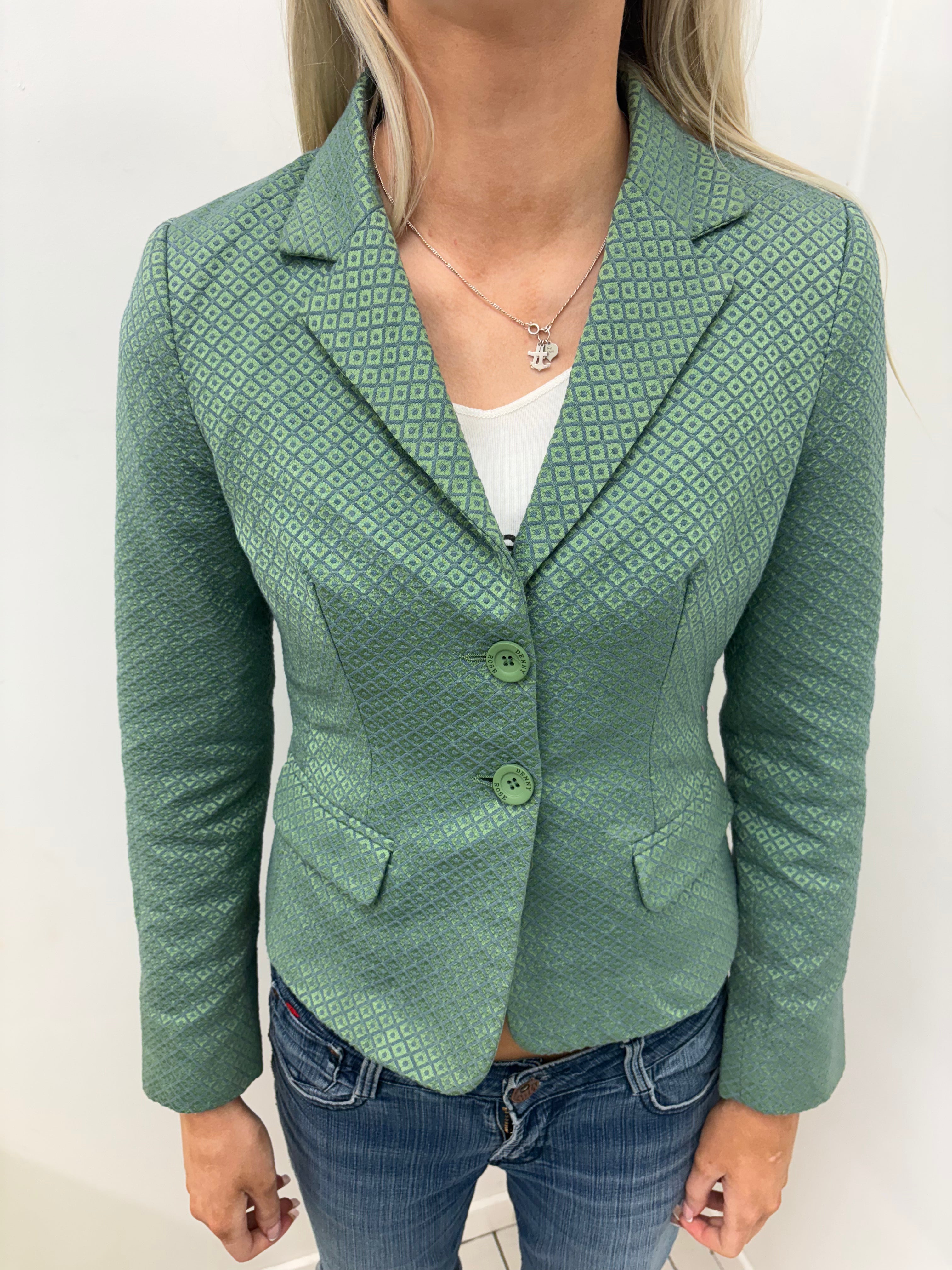 Denny Rose Green Diamond-Print Textured Blazer