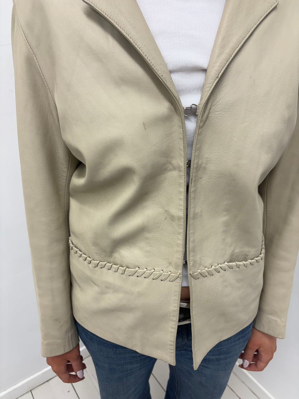 Vintage Beige Leather Jacket