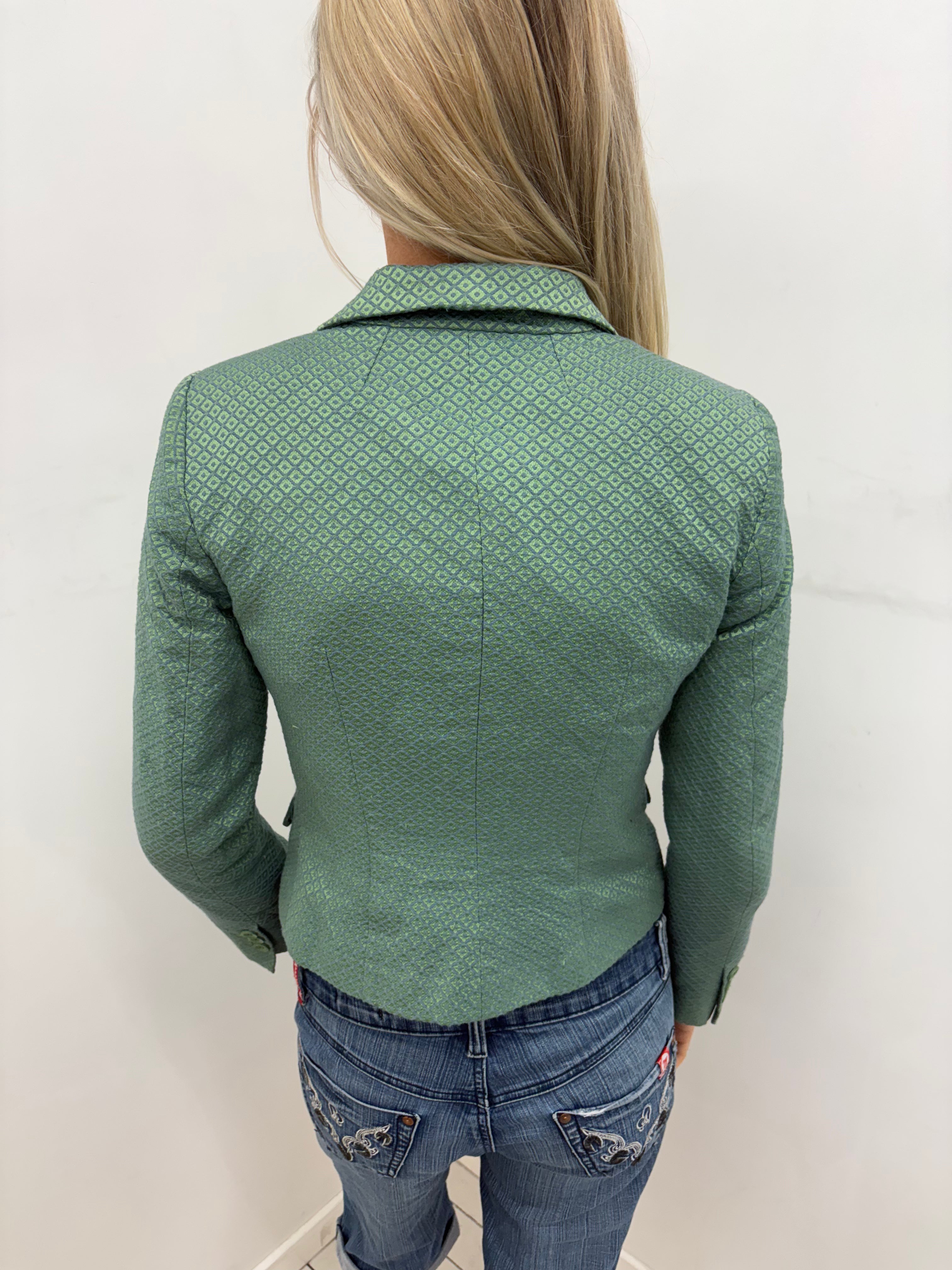 Denny Rose Green Diamond-Print Textured Blazer