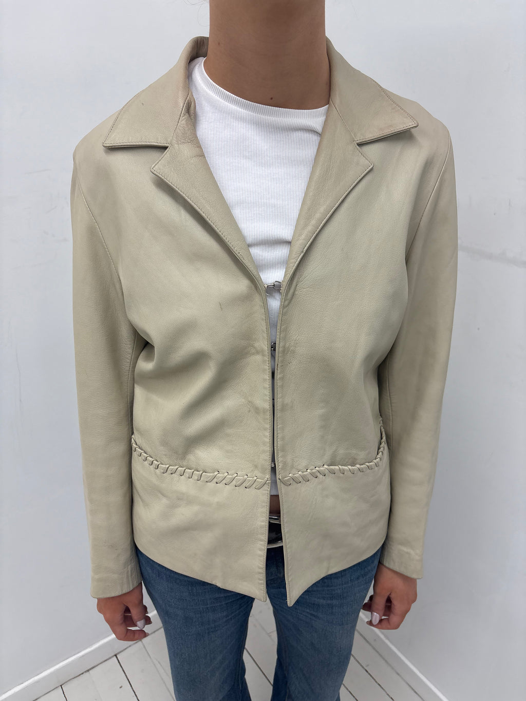 Vintage Beige Leather Jacket