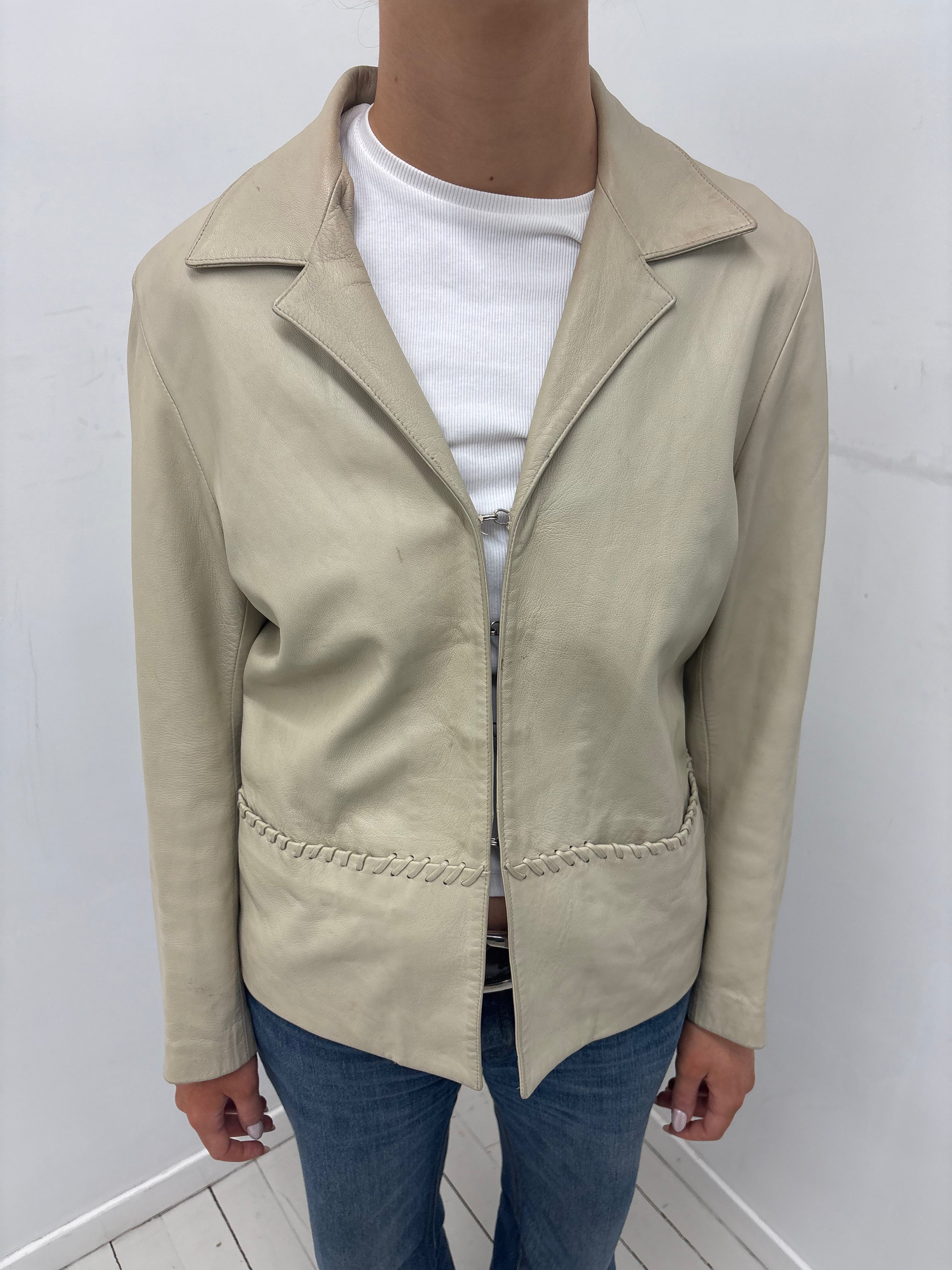 Vintage Beige Leather Jacket