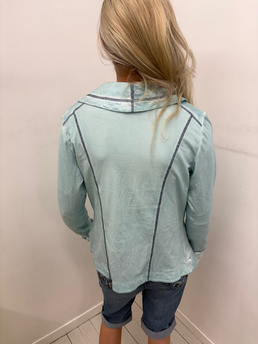 Pale Blue Floral Patchwork Jacket with Ring Closure