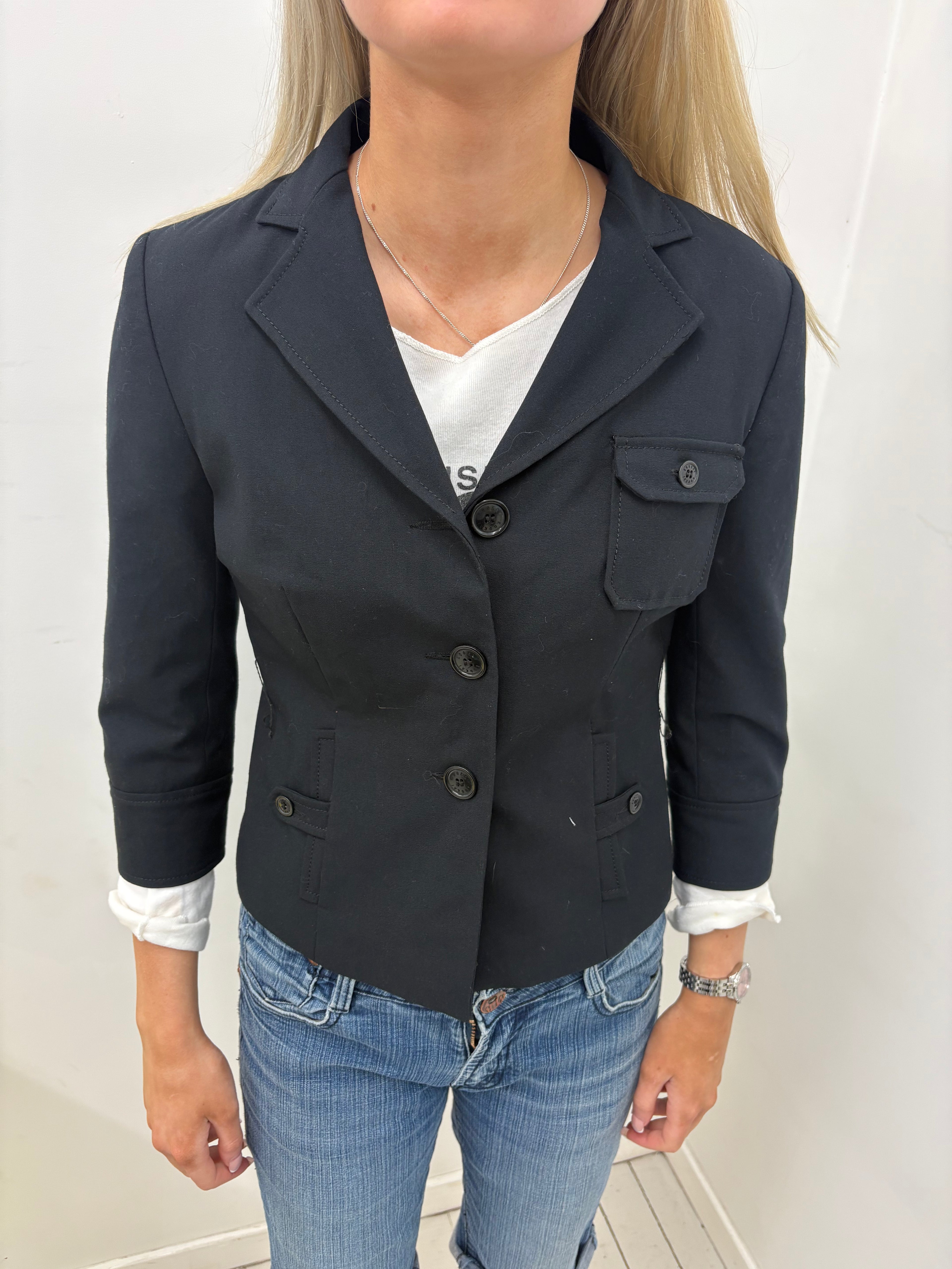 Black Tailored Blazer with Mismatched Pocket Detail