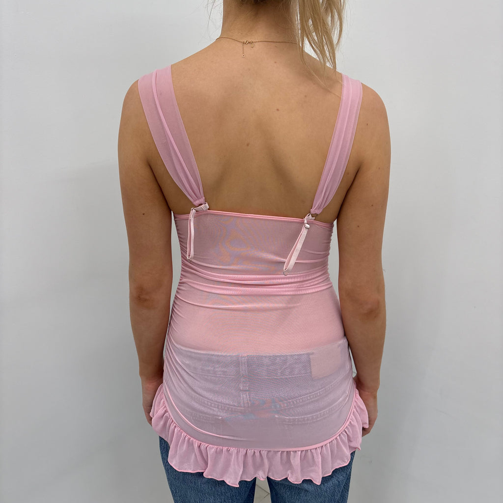 Pink Butterfly Mesh Ruched Slip Dress