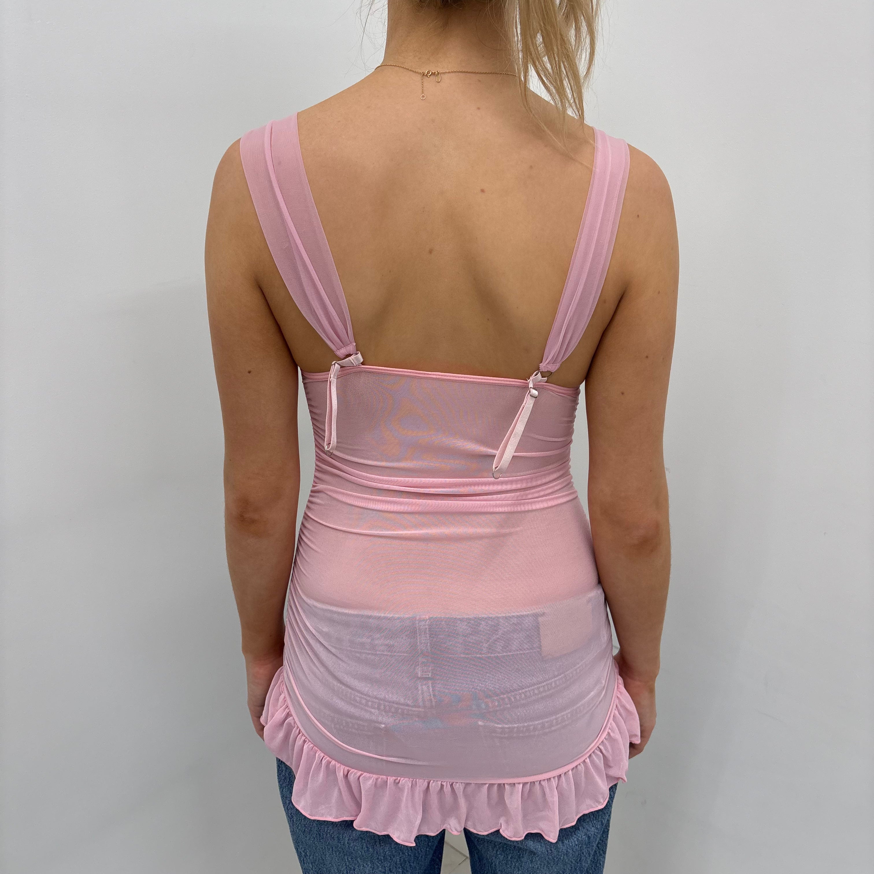 Pink Butterfly Mesh Ruched Slip Dress