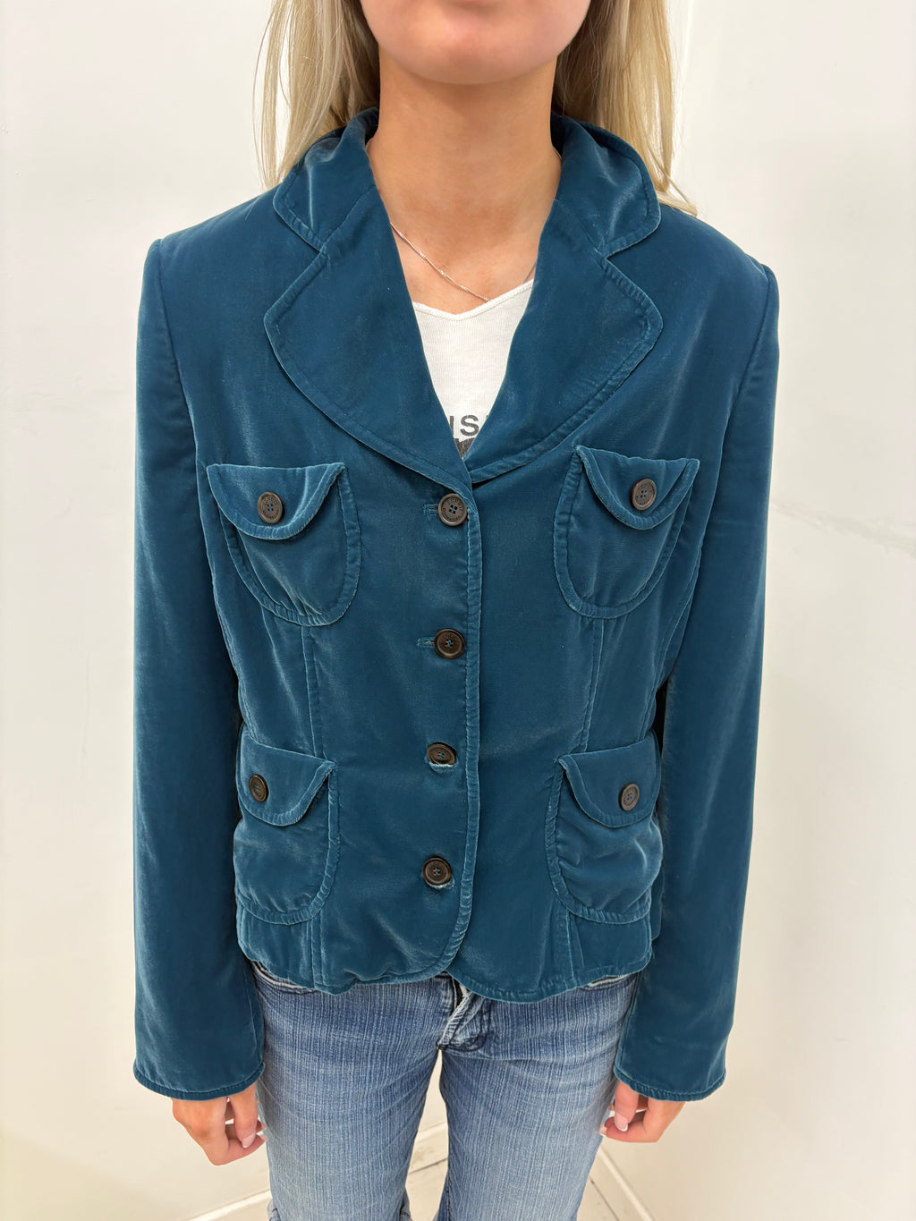 Esprit Teal Velvet Jacket with Four Pockets