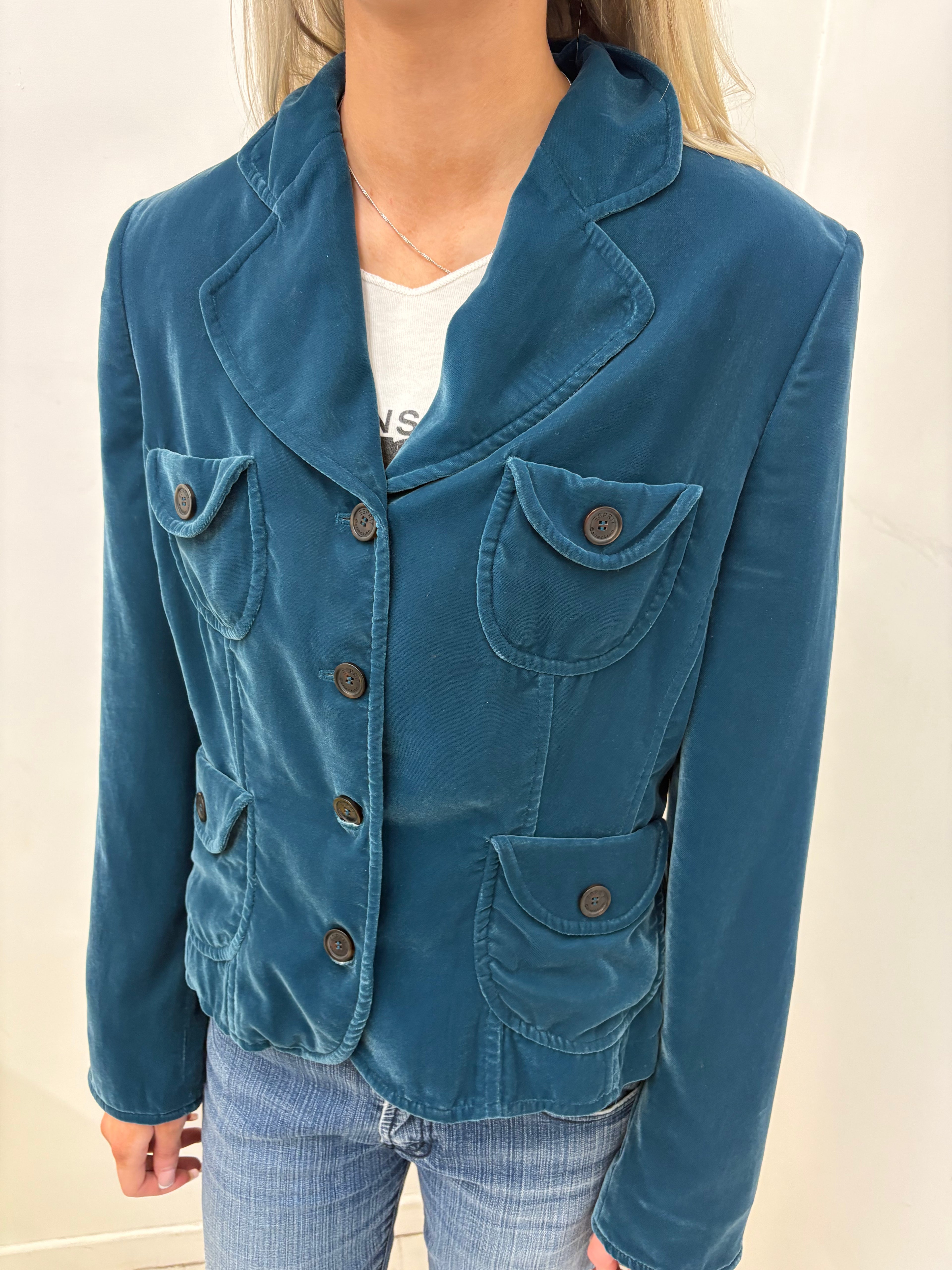 Esprit Teal Velvet Jacket with Four Pockets