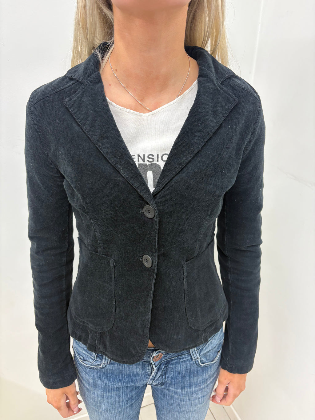 Black Corduroy Blazer with Patch Pockets