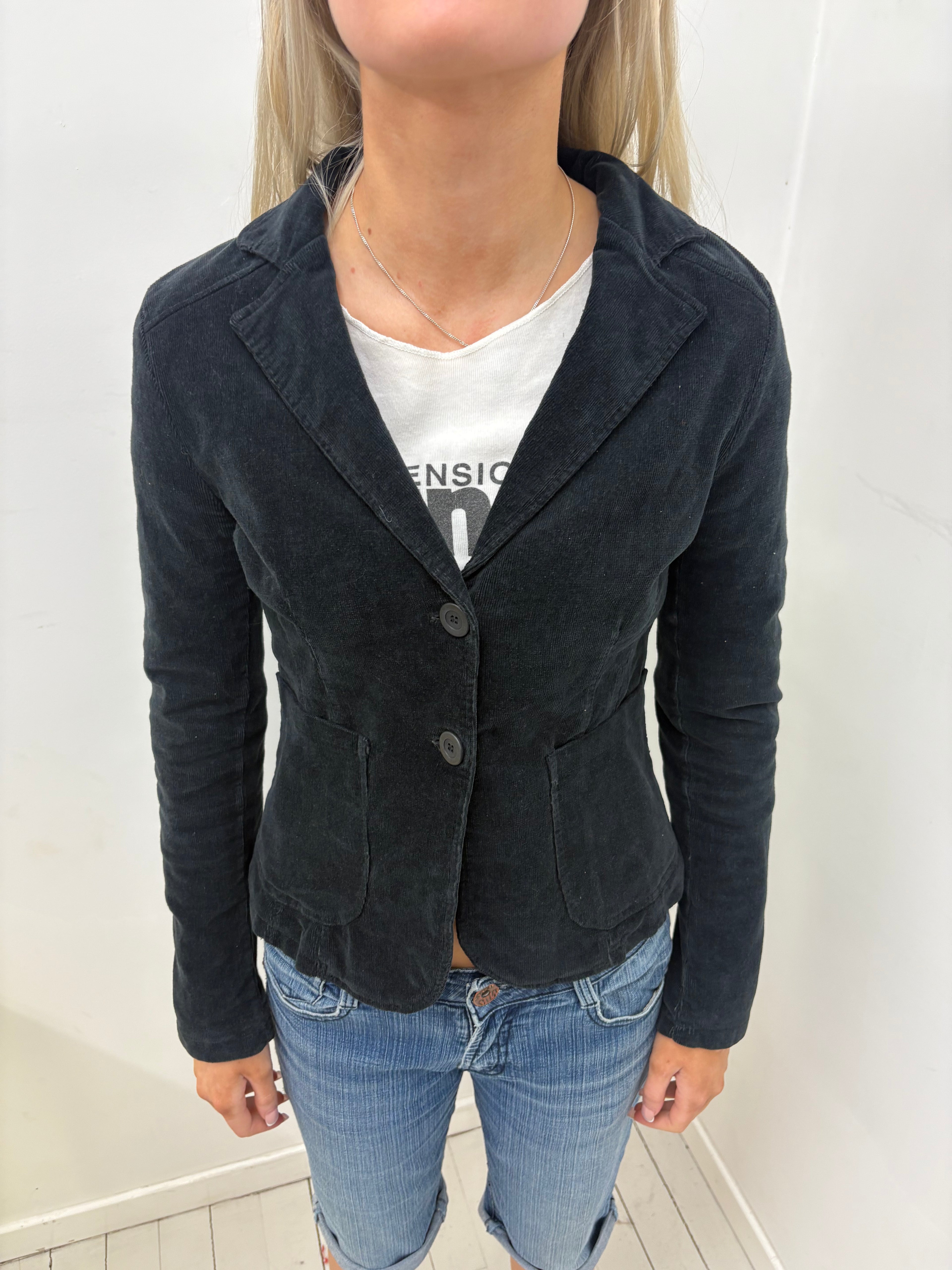 Black Corduroy Blazer with Patch Pockets