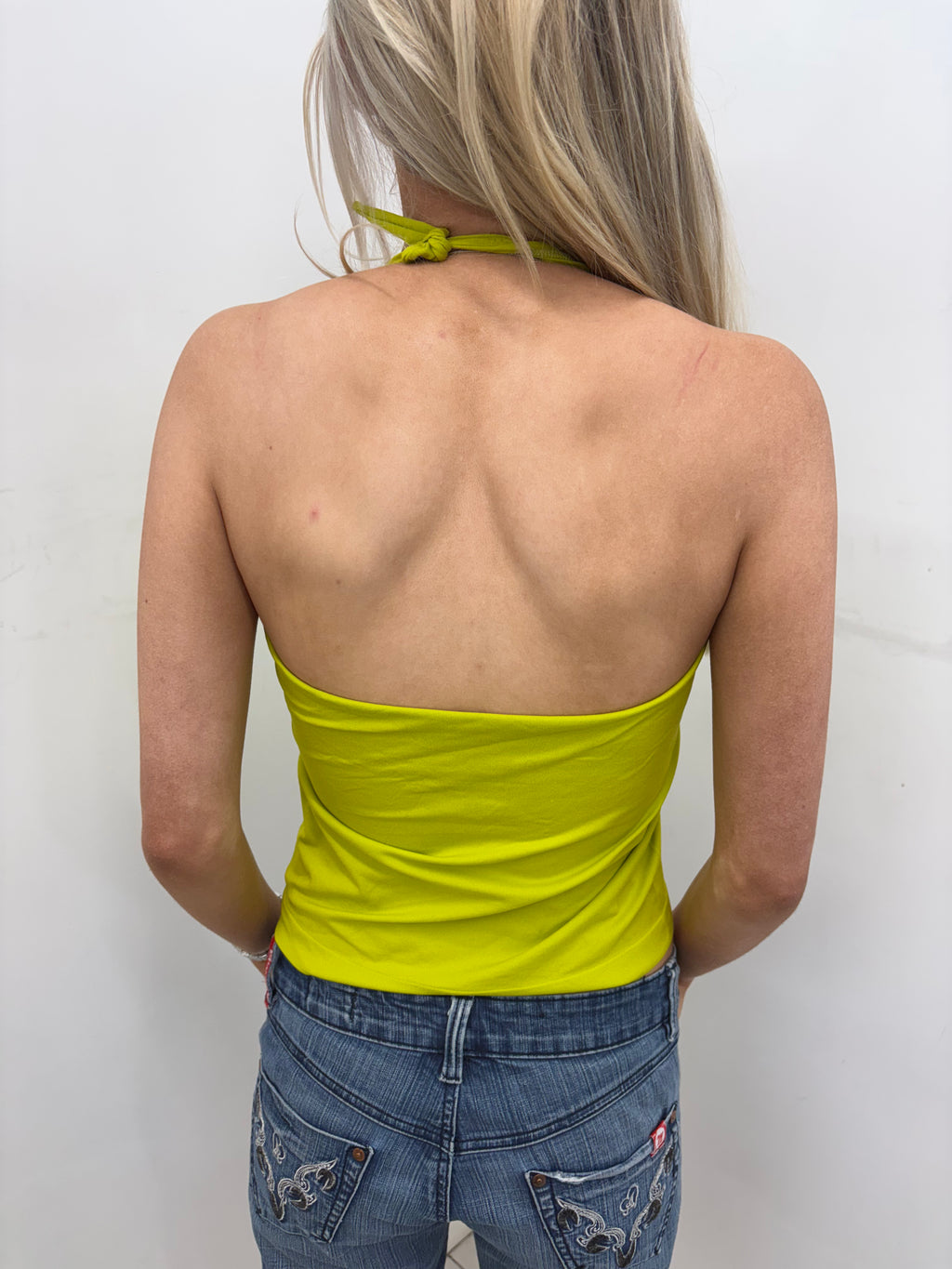 Lime Green Plunge Halter Top