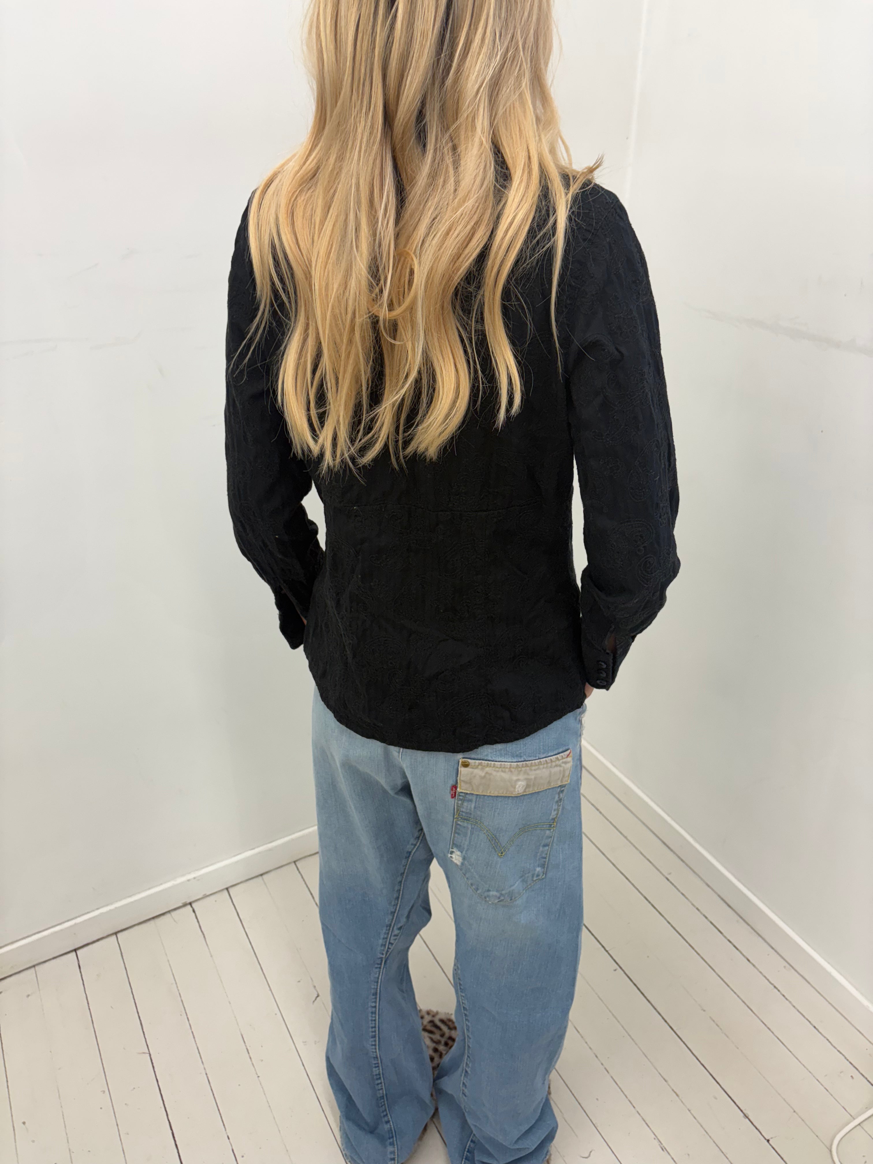 Black Paisley Embroidered Y2K Blouse