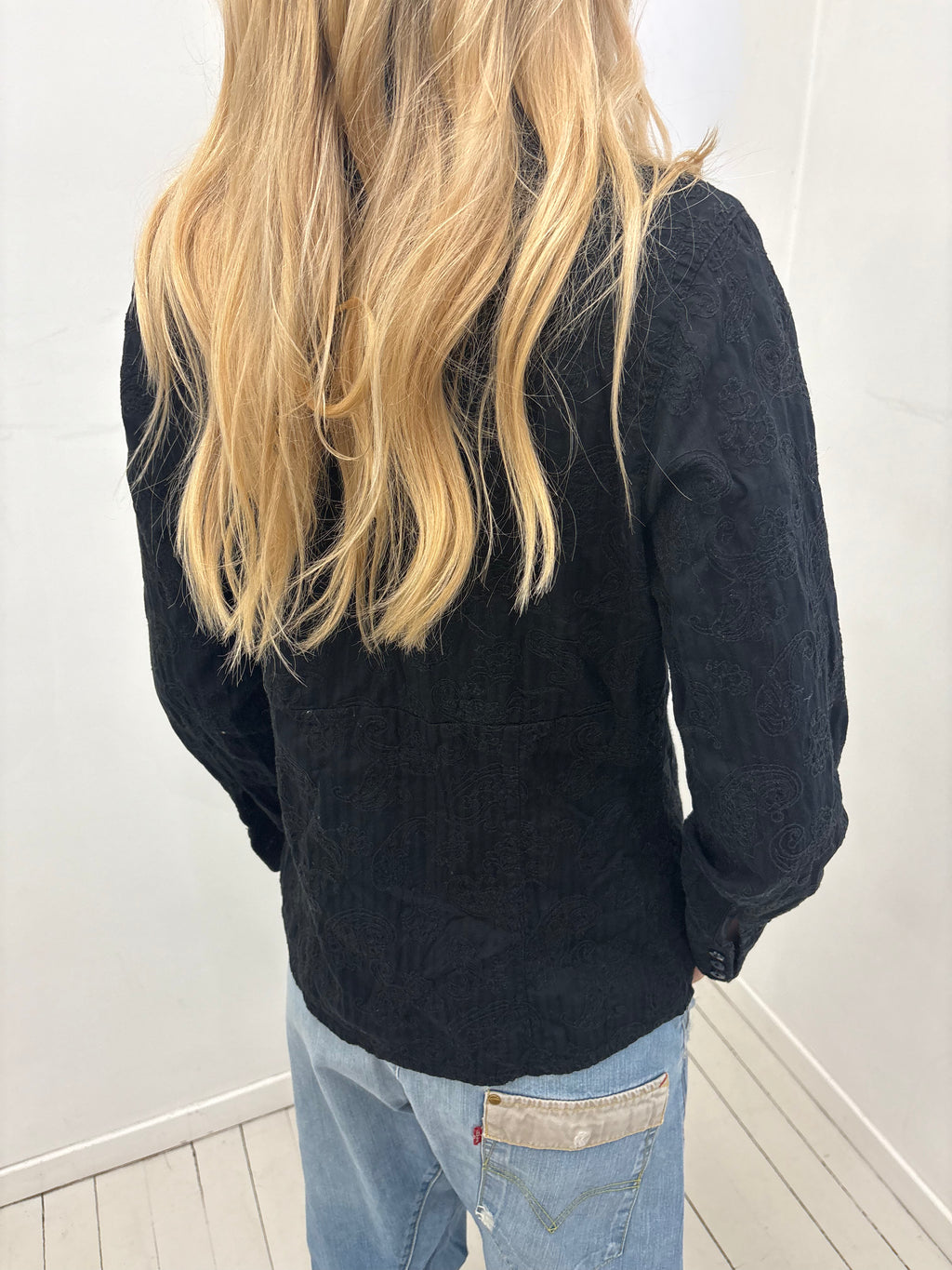 Black Paisley Embroidered Y2K Blouse