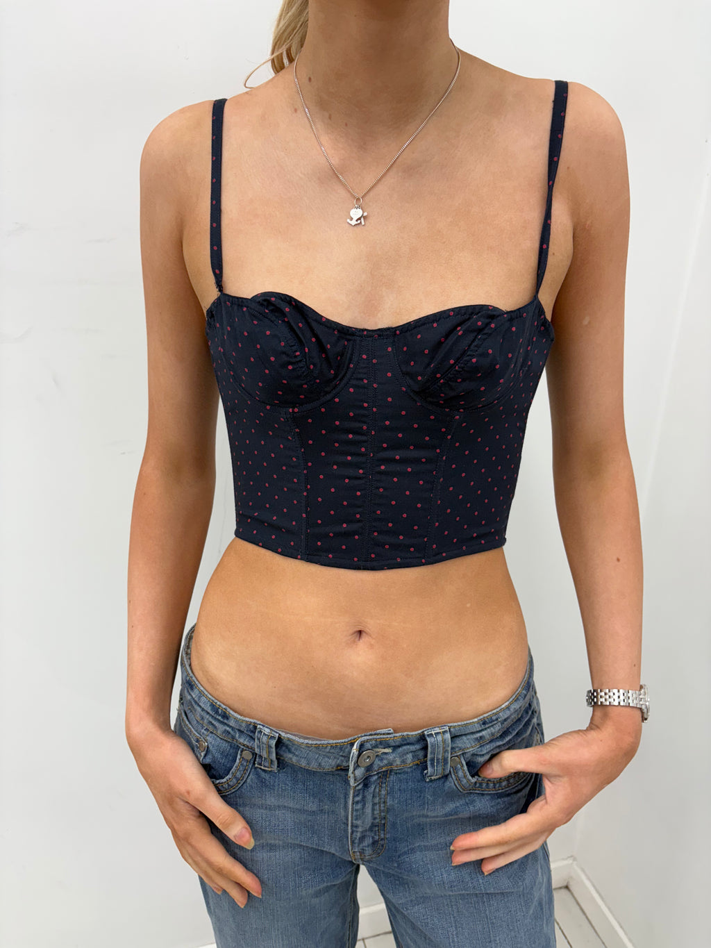 Black Polka Dot Corset Top
