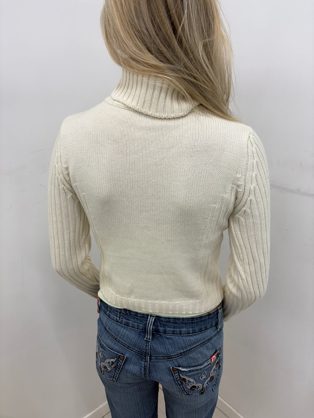 Cream Ribbed Turtleneck Sweater