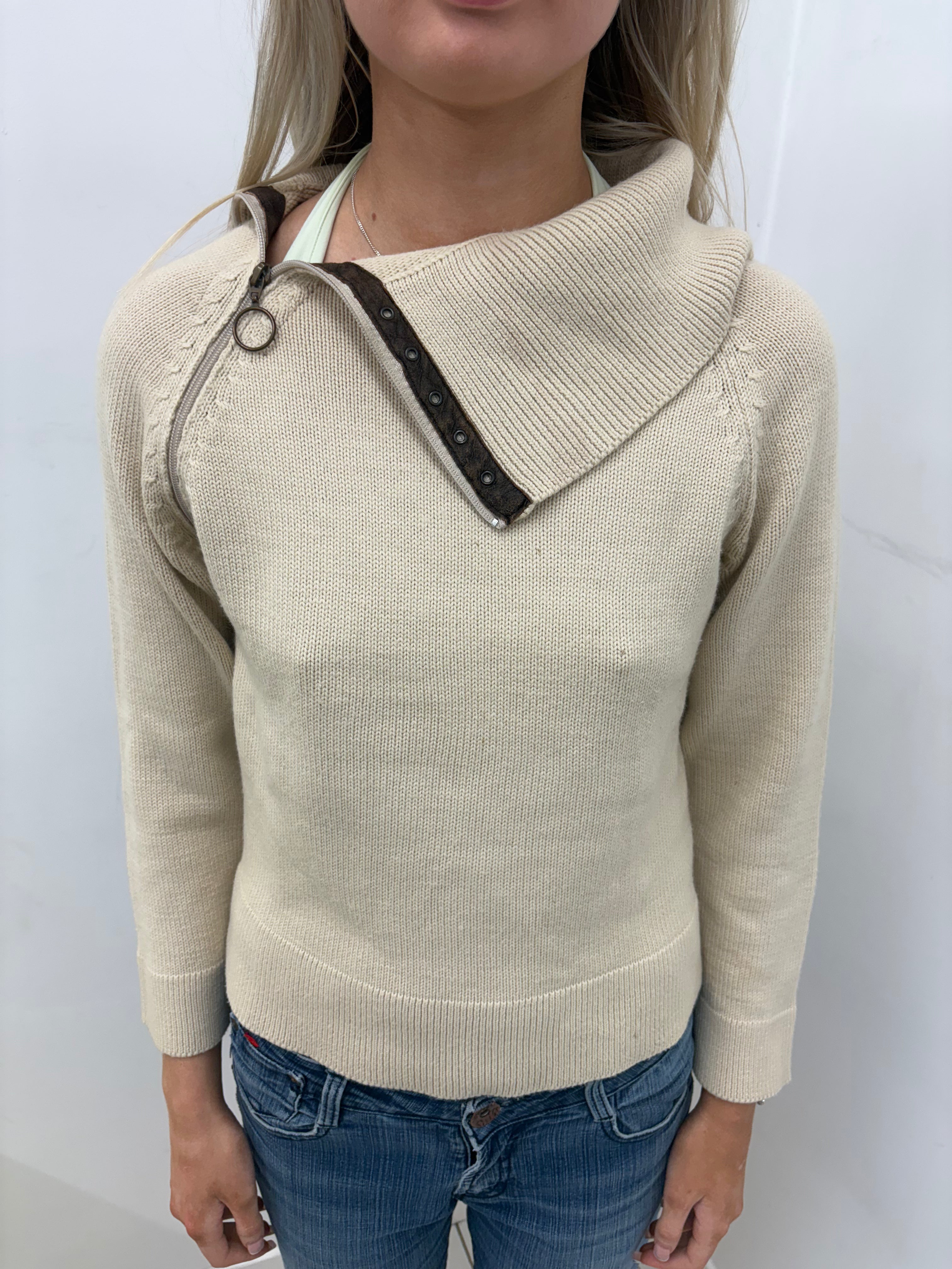 Cream Ribbed Turtleneck Sweater