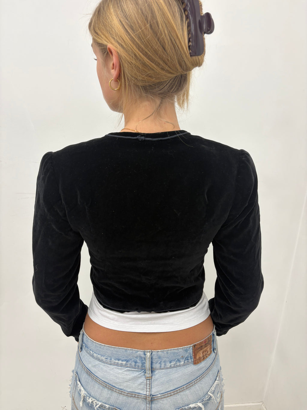 Black Velvet Cropped Tie-Front Bolero Jacket