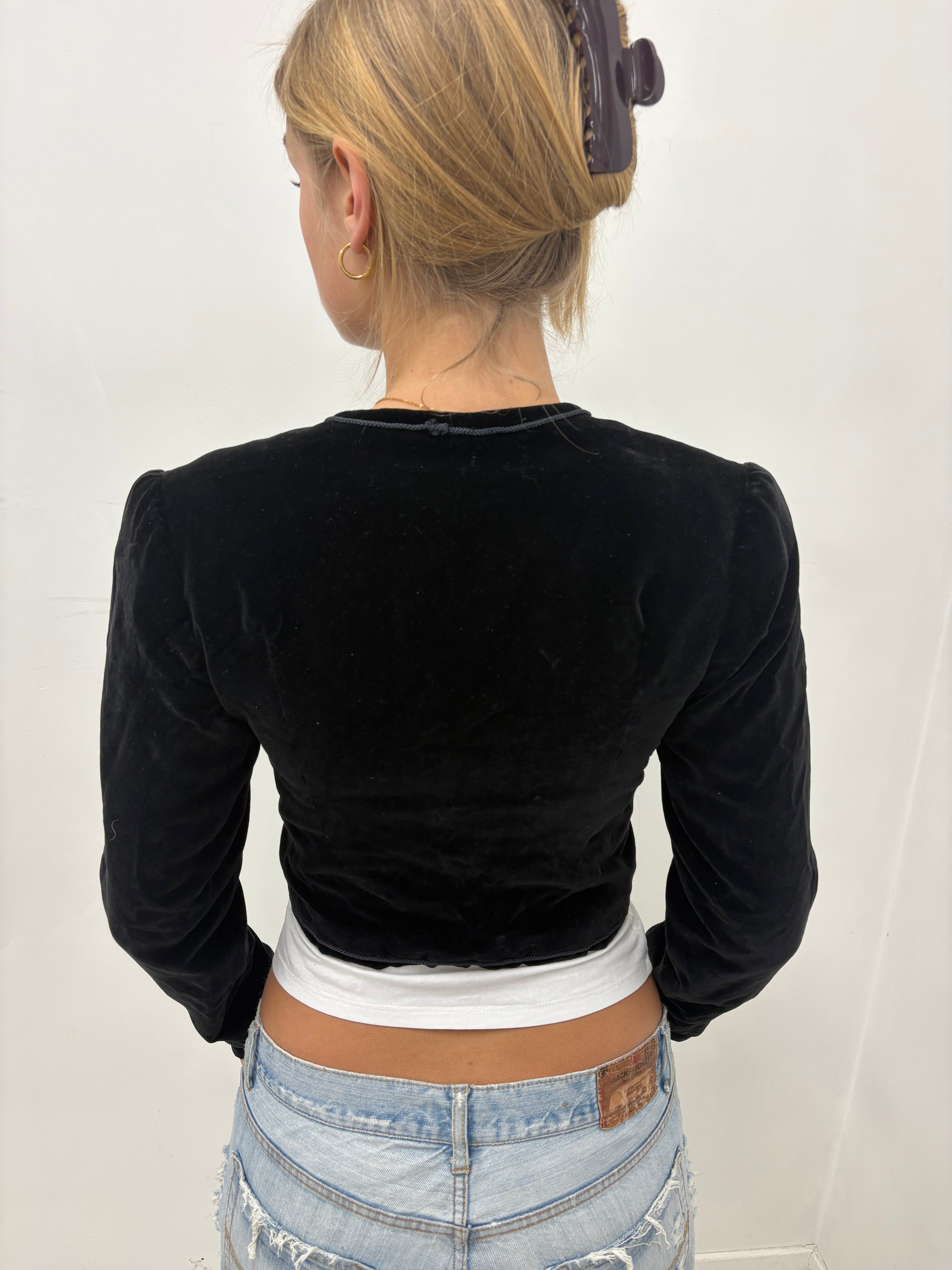 Black Velvet Cropped Tie-Front Bolero Jacket