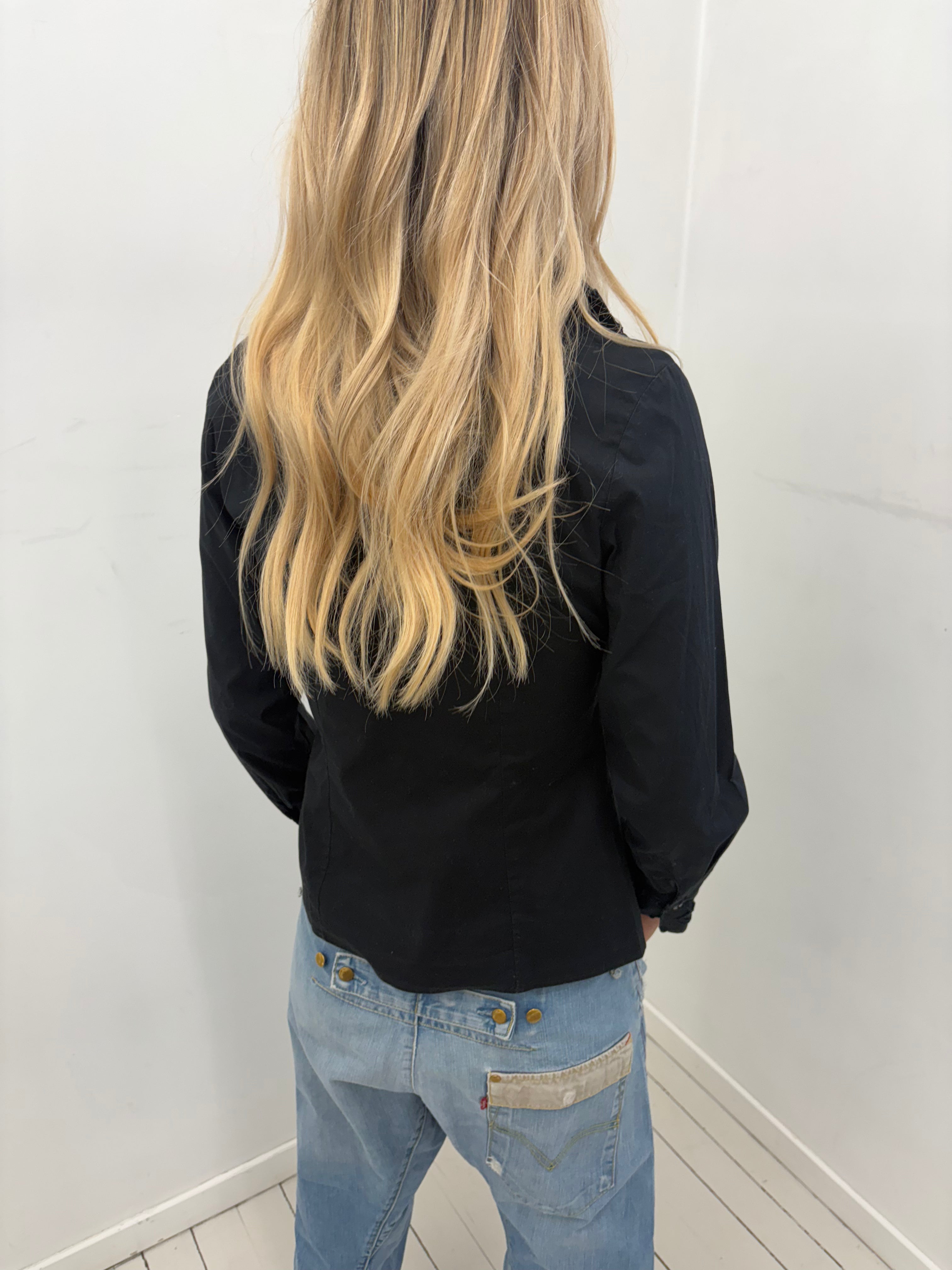 Black Embroidered Feminine Button-Up Shirt