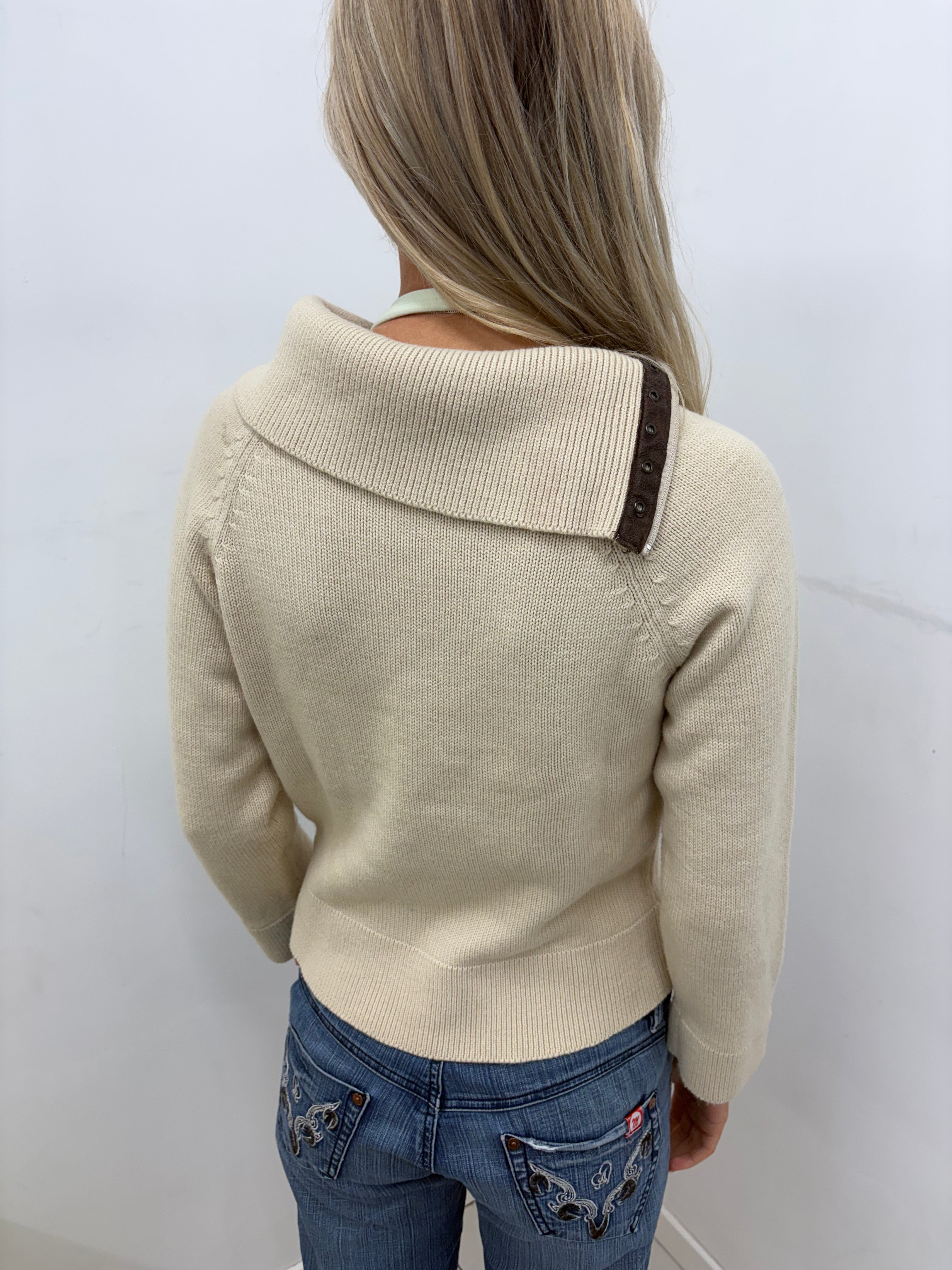 Cream Ribbed Turtleneck Sweater