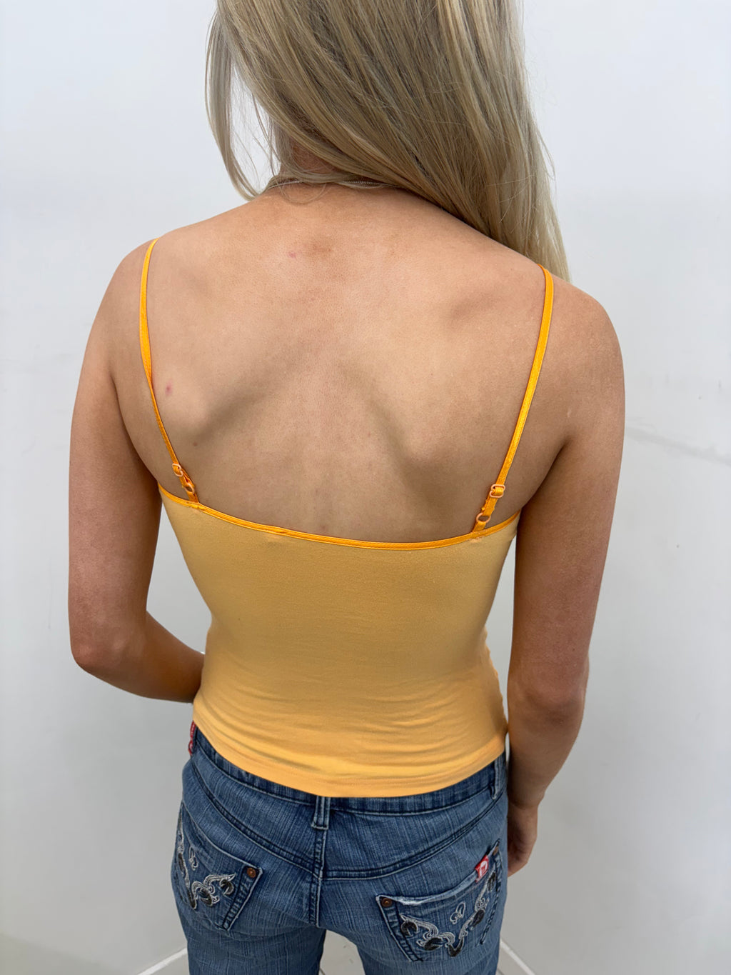 Orange Ruched Cami with Rhinestone Detail