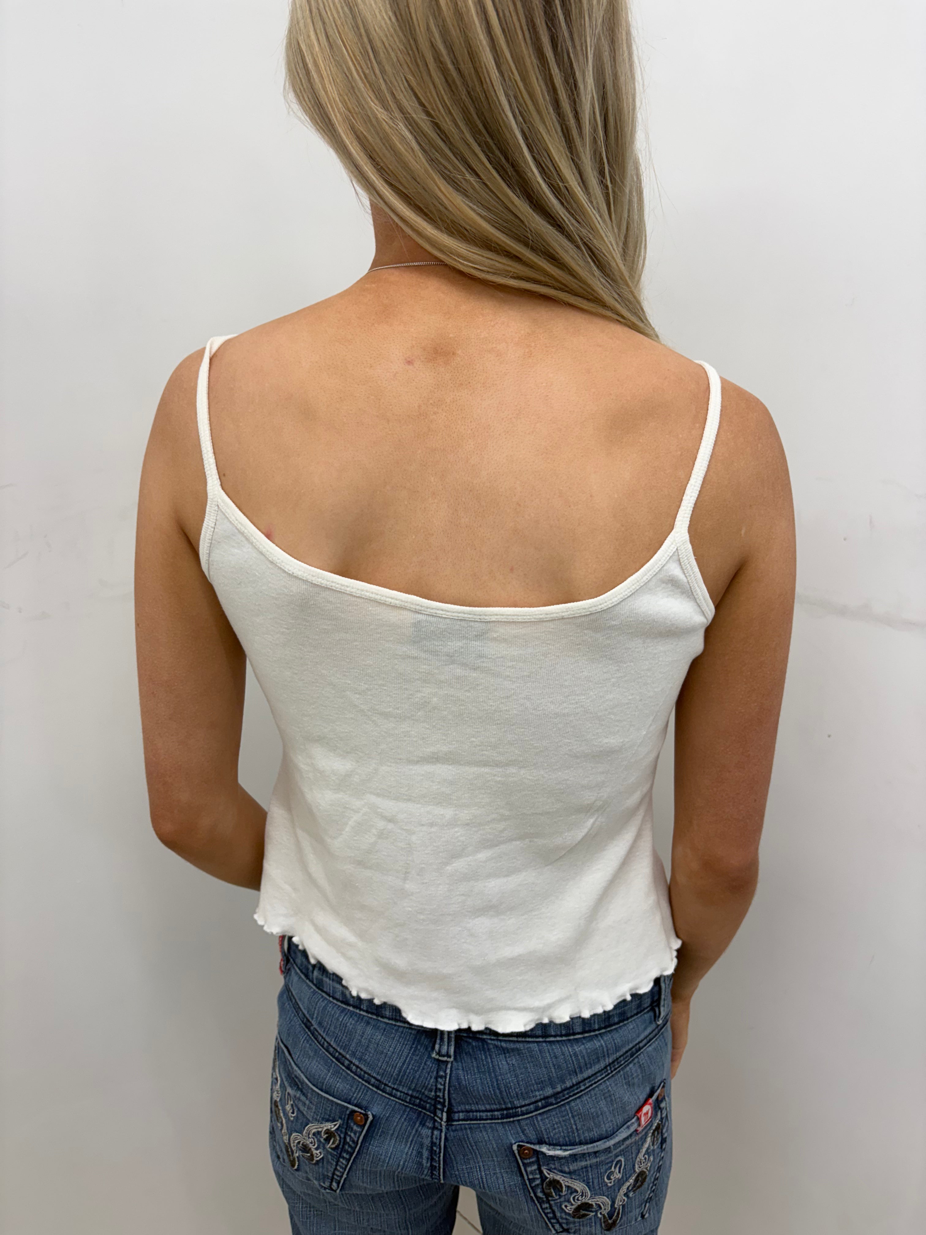 White "Hey Mon" Jamaica Embroidered Cami