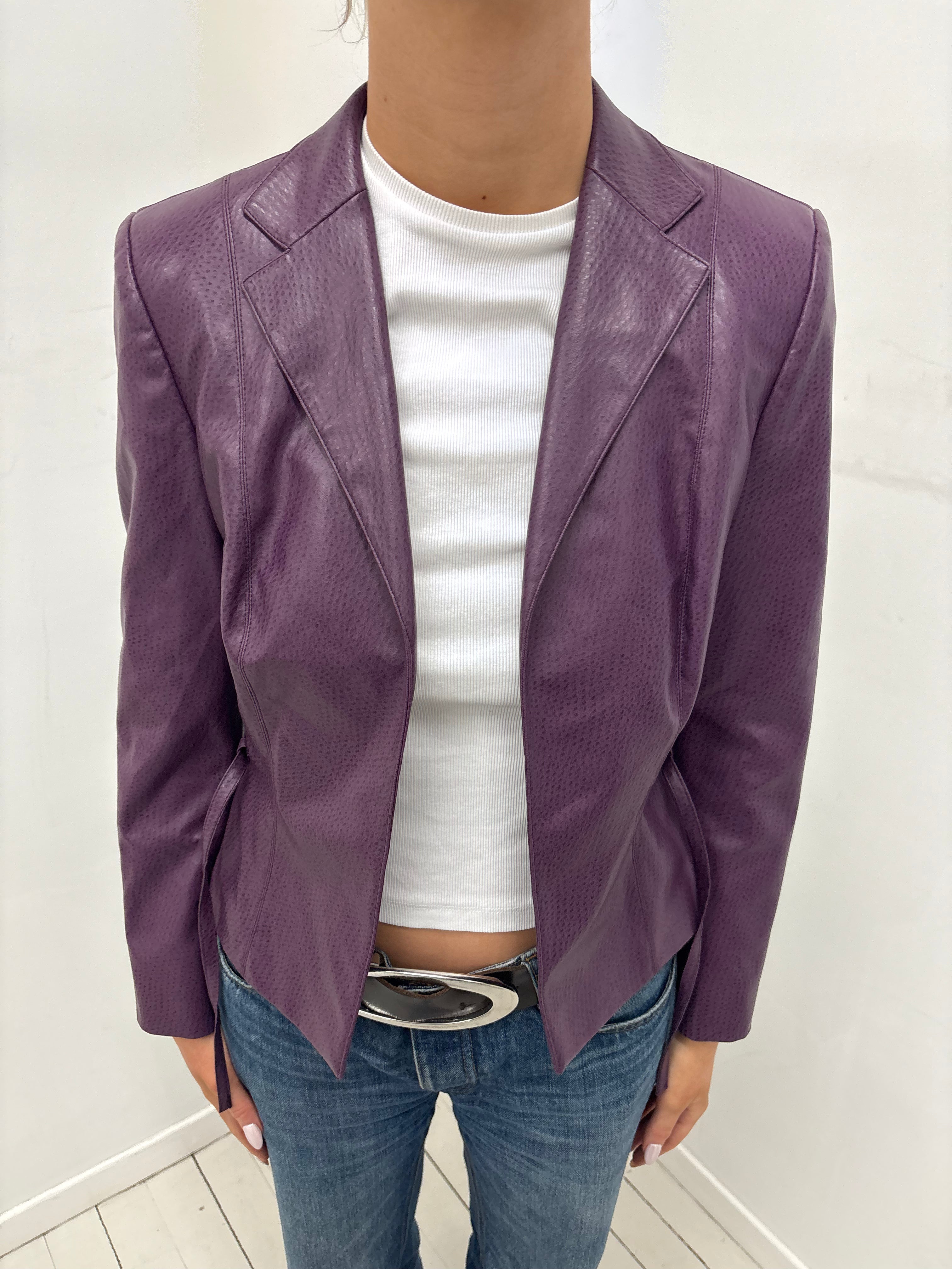 Purple Faux Leather Fitted Blazer