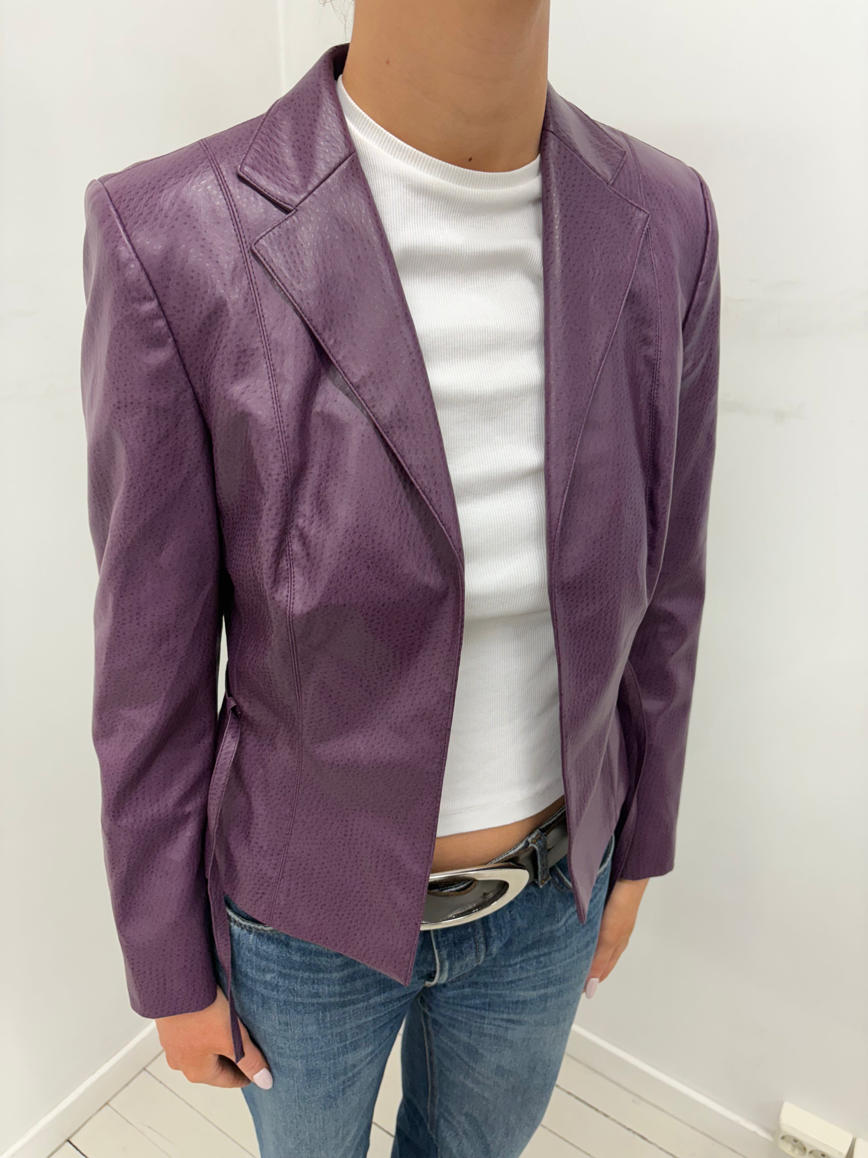 Purple Faux Leather Fitted Blazer