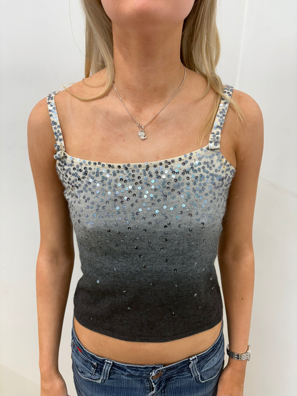 Ombre Sequin Knit Cami in Grey