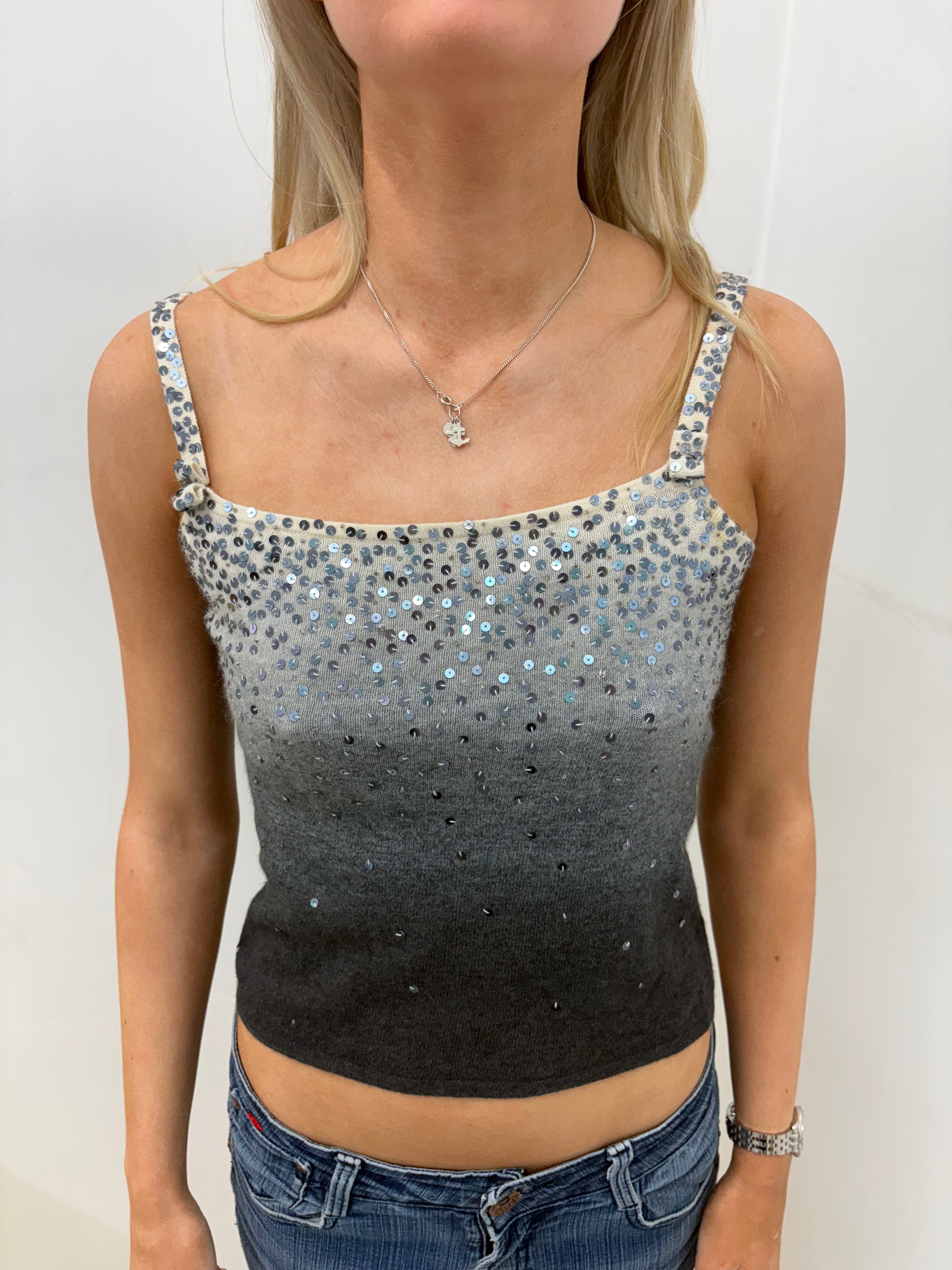 Ombre Sequin Knit Cami in Grey