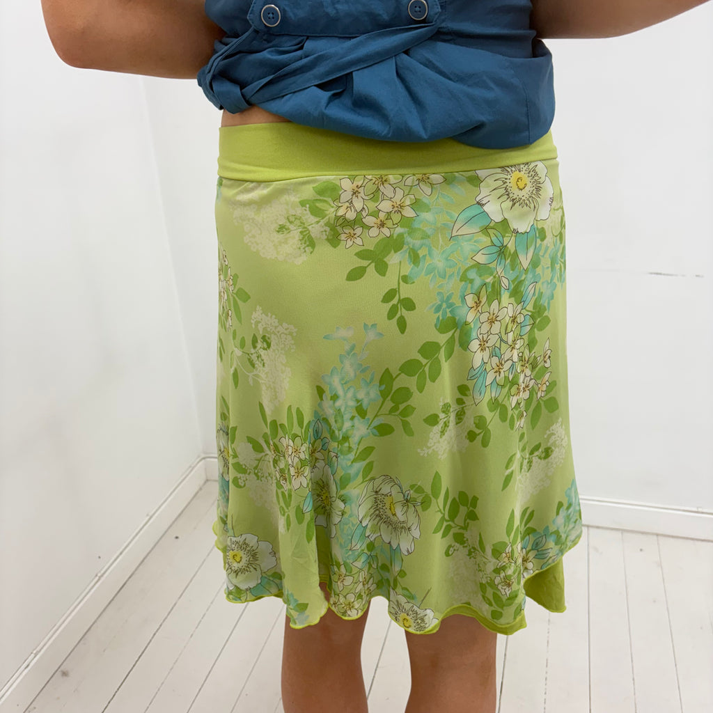 Y2K Green Floral Asymmetrical Skirt