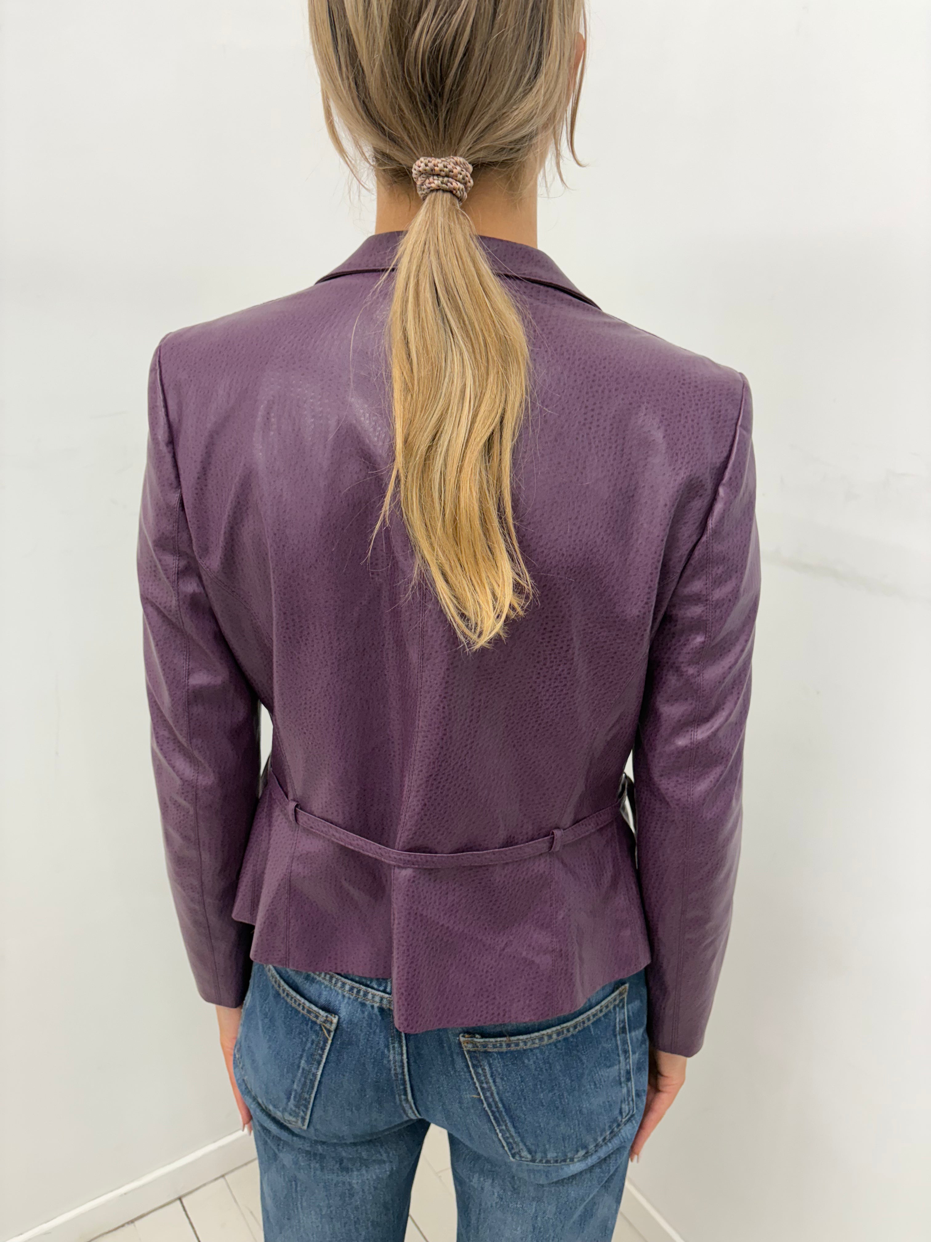 Purple Faux Leather Fitted Blazer