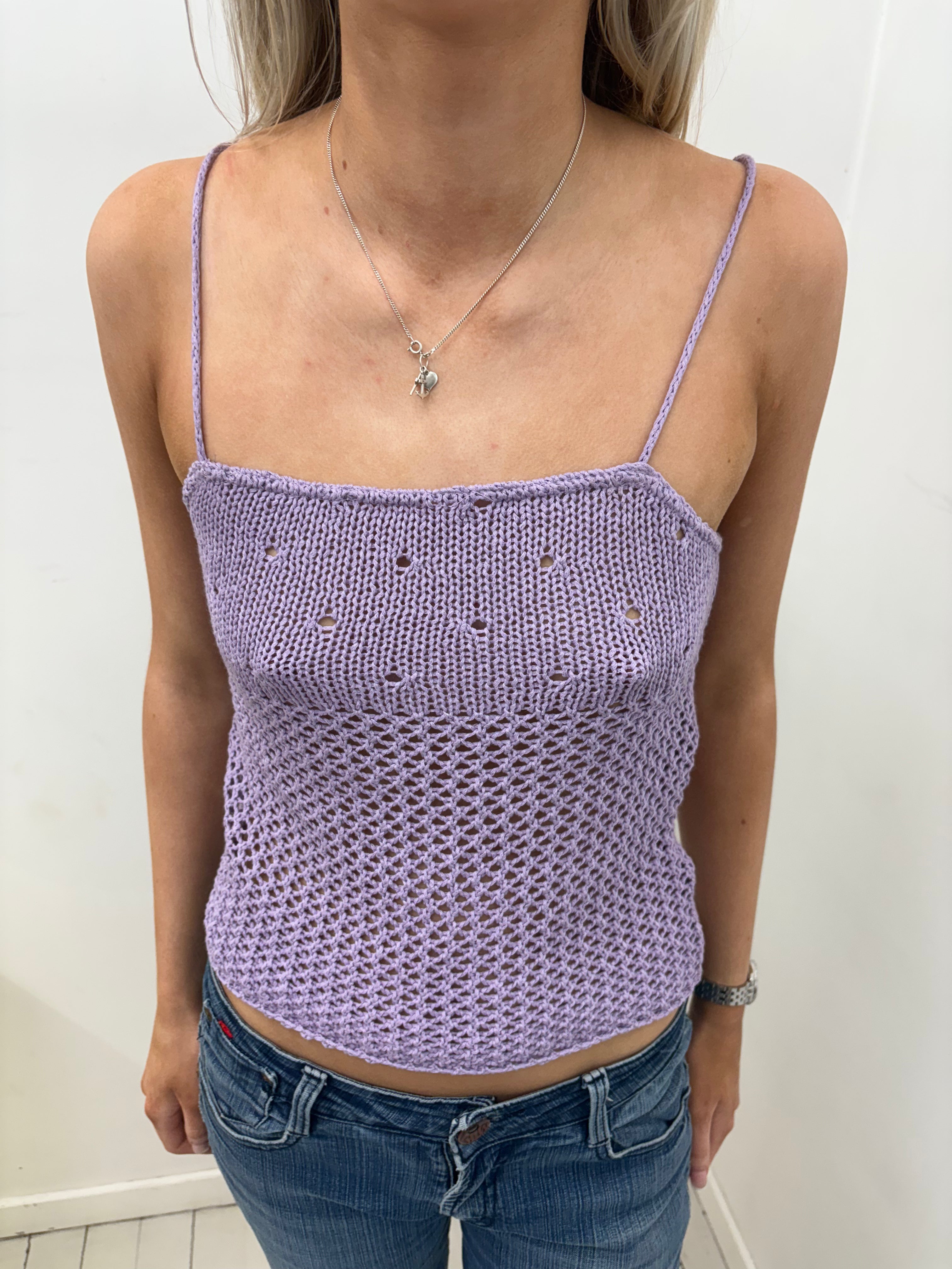 Lilac Crochet Knit Cami Top