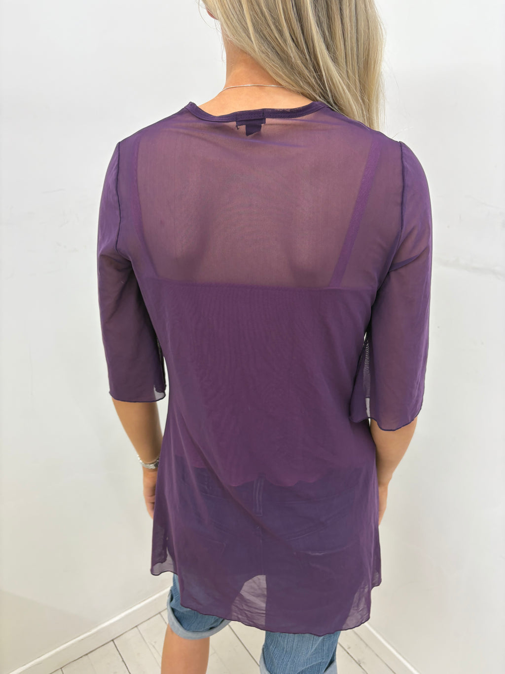 Sheer Purple Mesh Top with Tie Detail