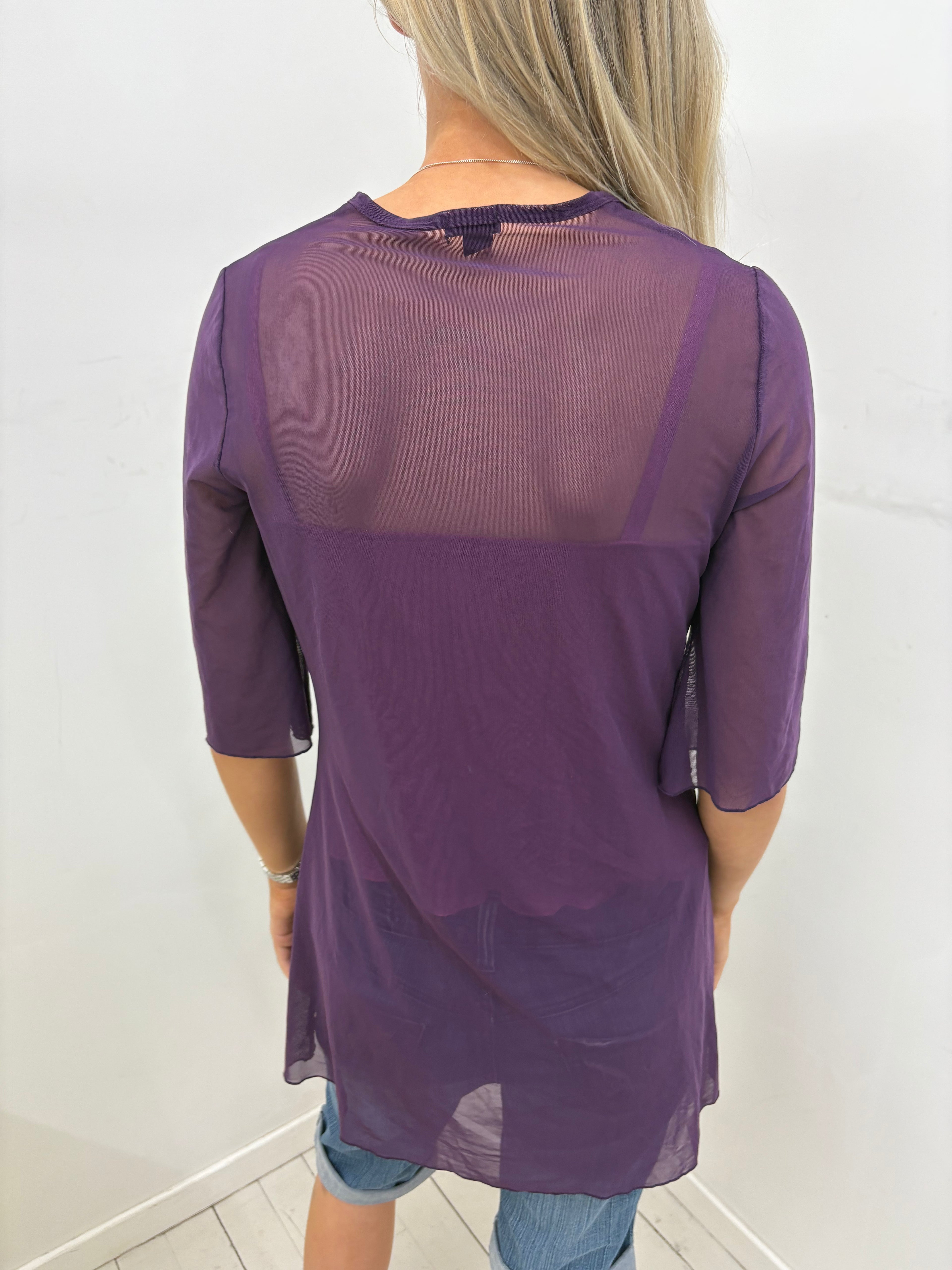 Sheer Purple Mesh Top with Tie Detail