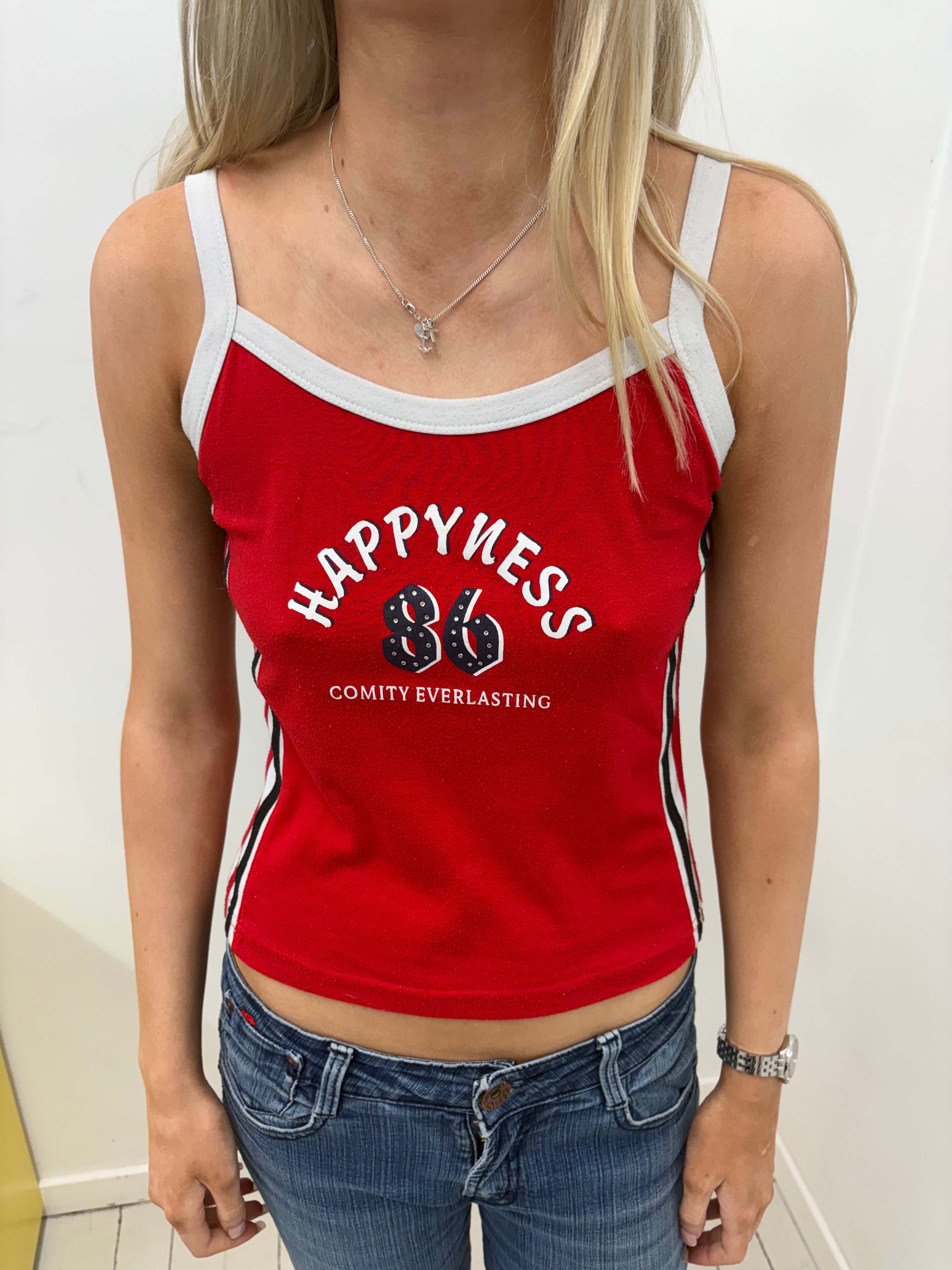 Red Varsity Graphic Cami with Side Stripes