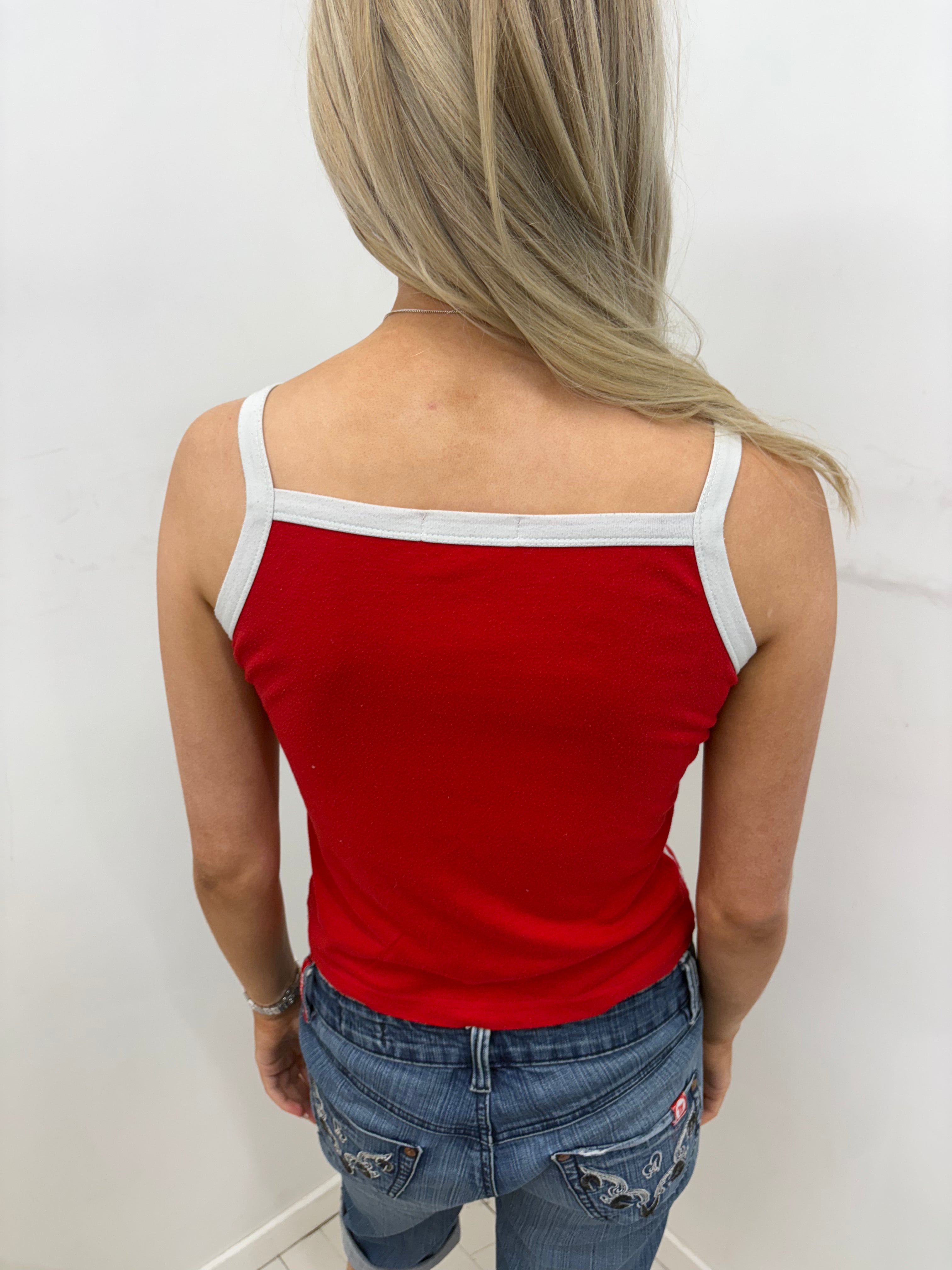 Red Varsity Graphic Cami with Side Stripes