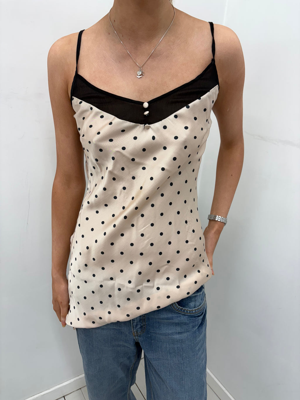 Polka Dot Satin Slip Top