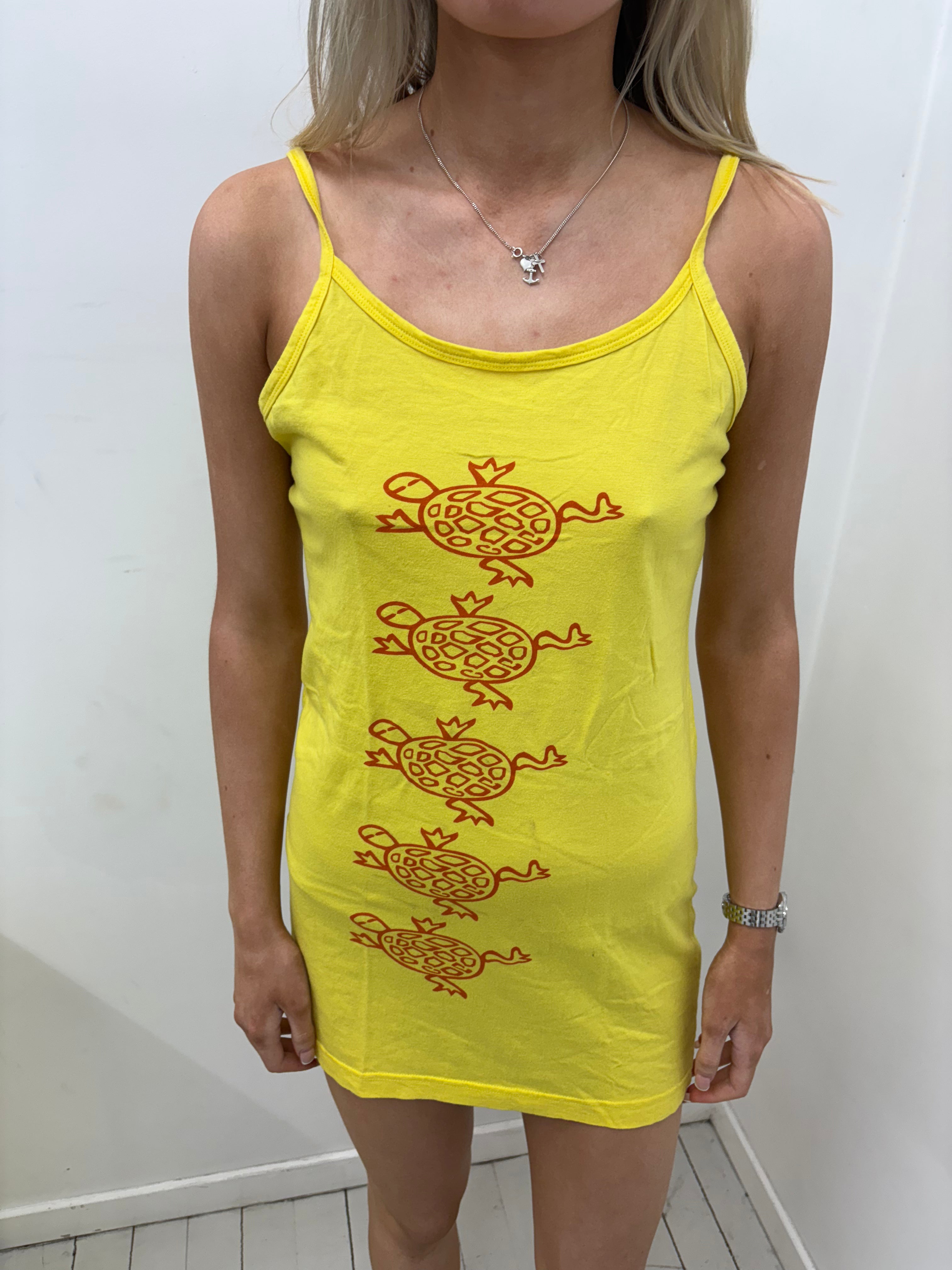 Yellow Mini Dress with Turtle Print