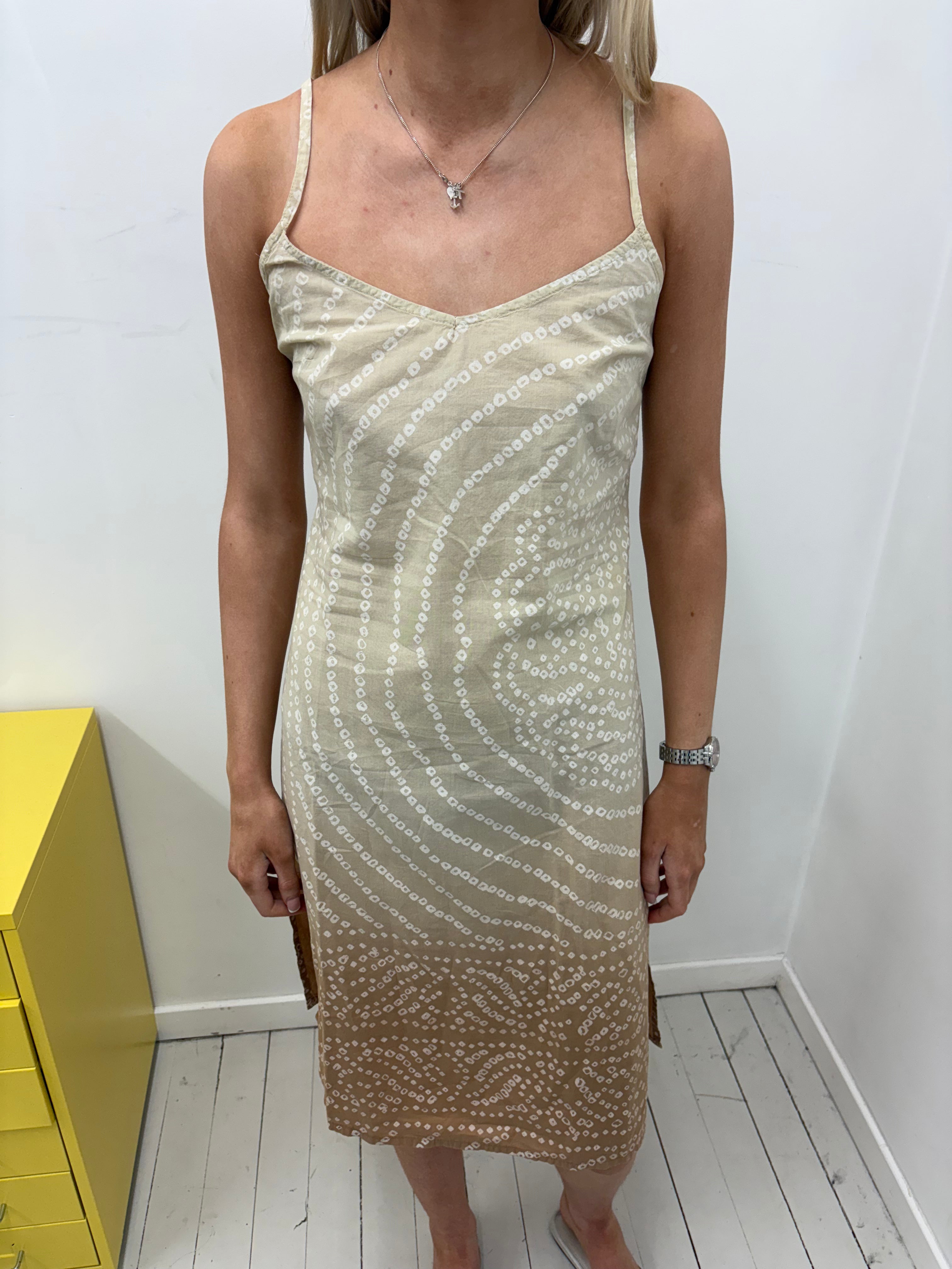 Beige Ombre Print Midi Slip Dress
