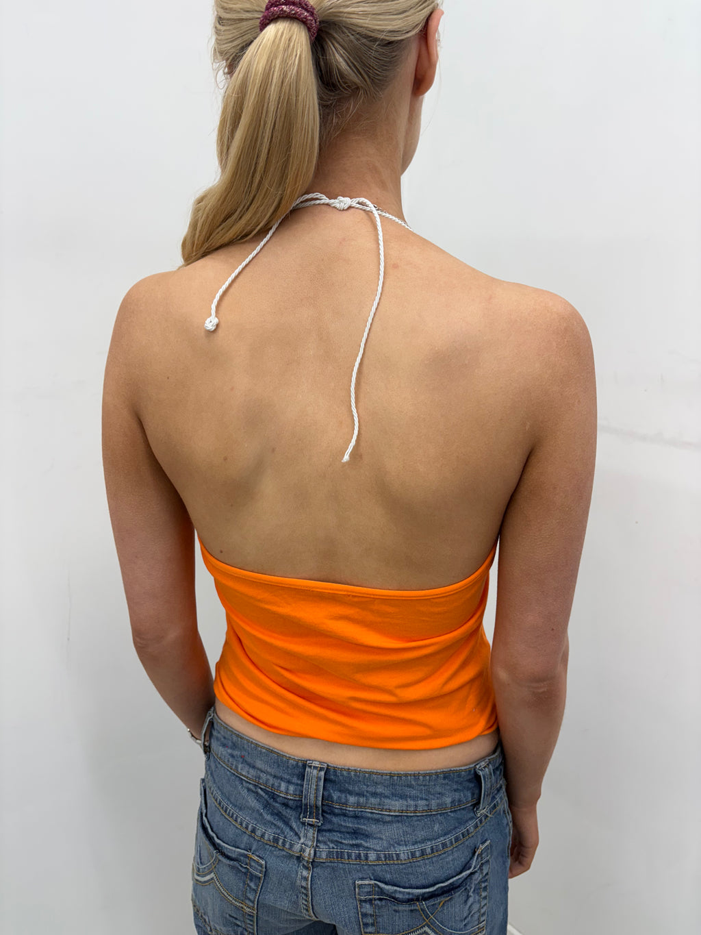 Orange Sequin Heart Halter Top