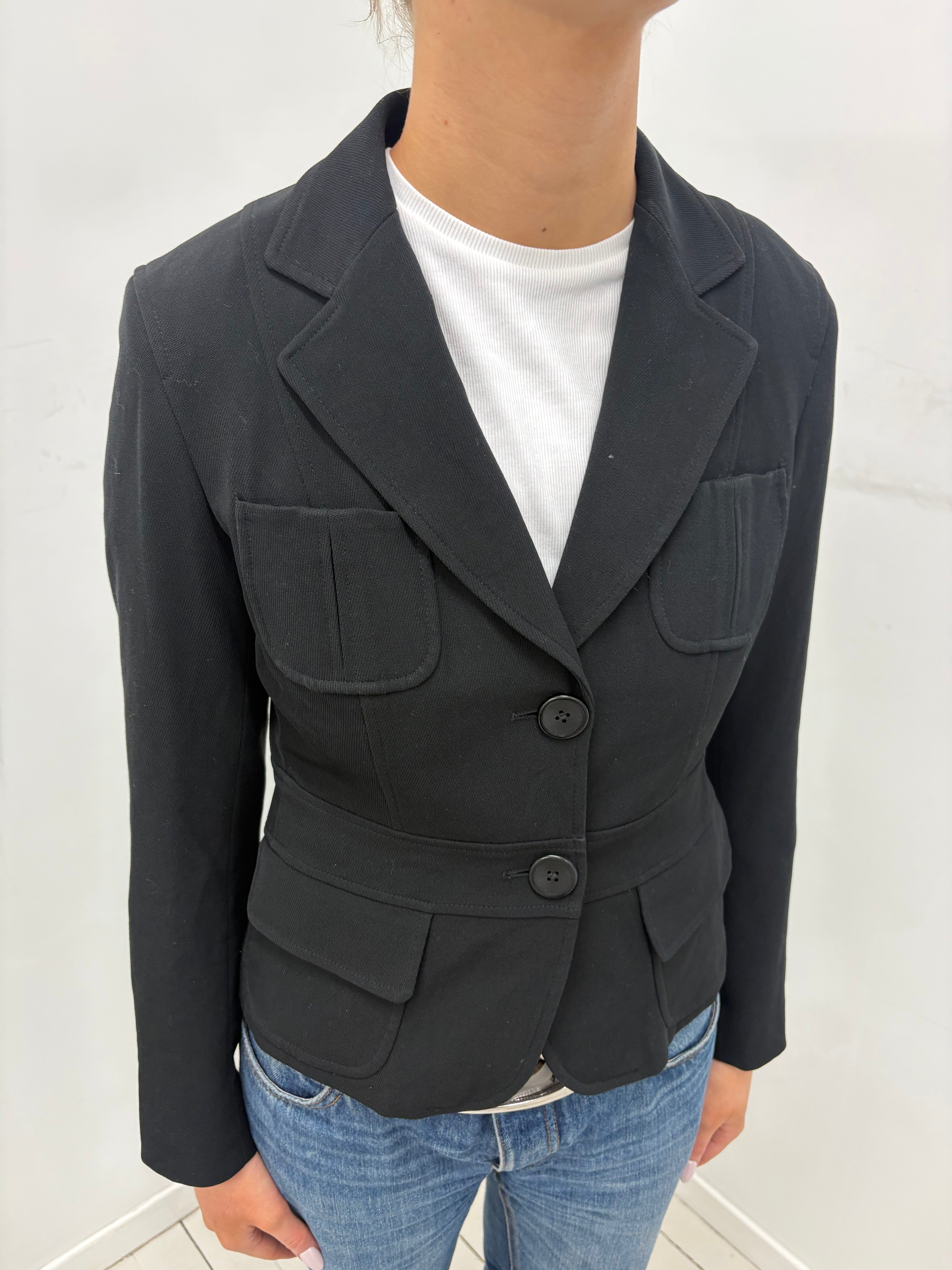 Black Fitted Blazer with Waist Belt Detail
