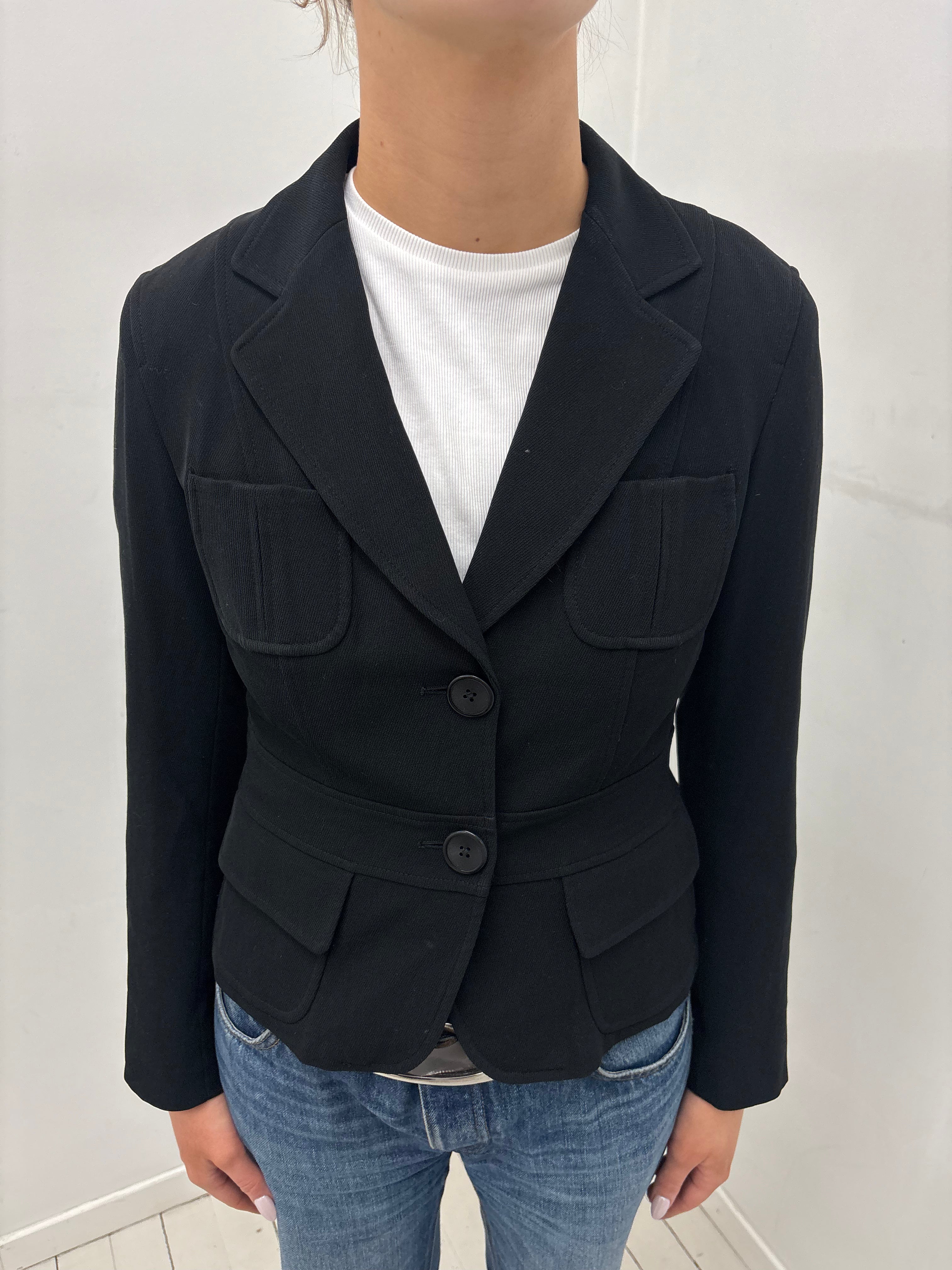 Black Fitted Blazer with Waist Belt Detail